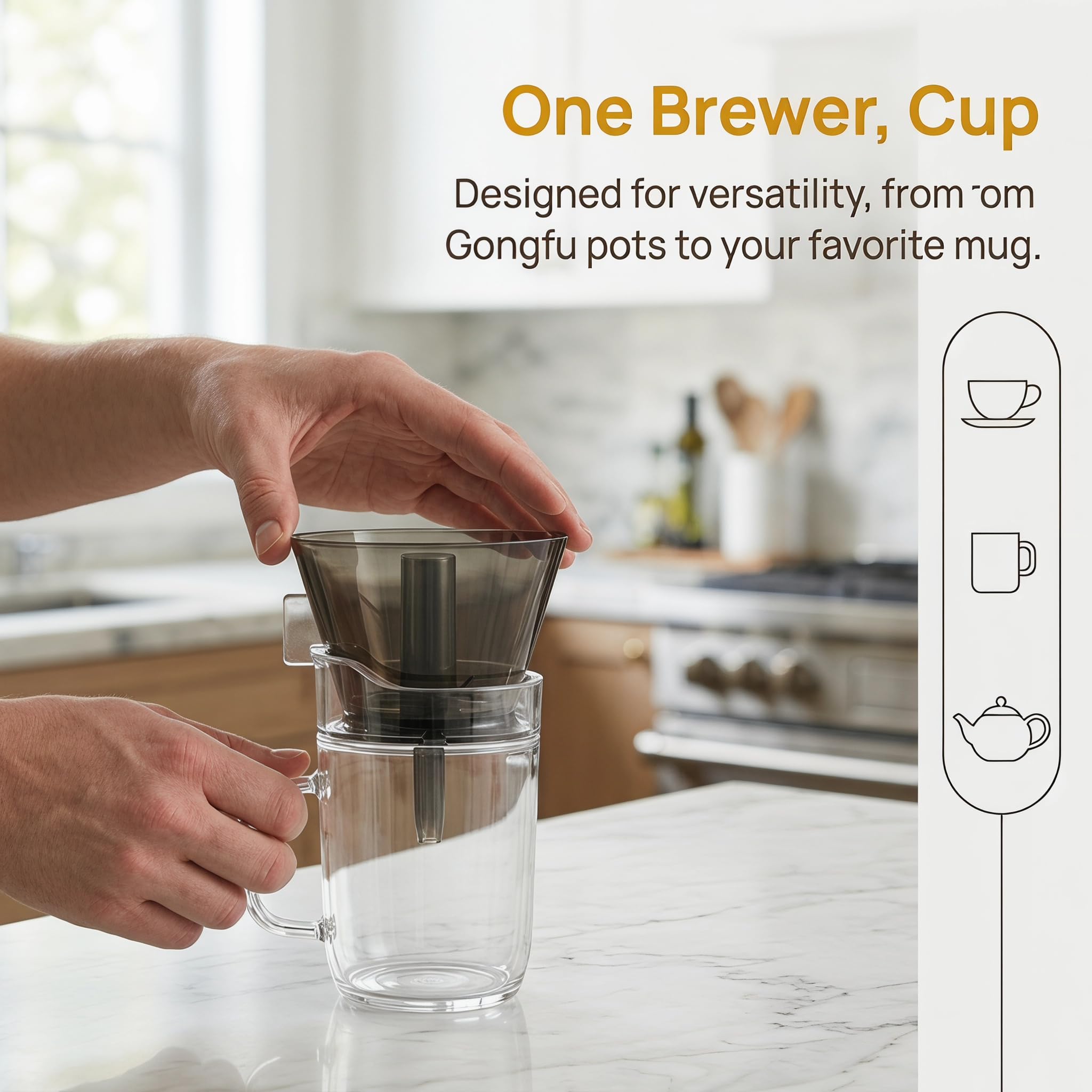 Infusore per tè E caffè A Sifone, Bollitore Trasparente da 280 Ml con Filtro in Acciaio Inox 316, Separazione Automatica del Liquido, Ideale per Preparare tè Sfuso A Casa, in Ufficio O in