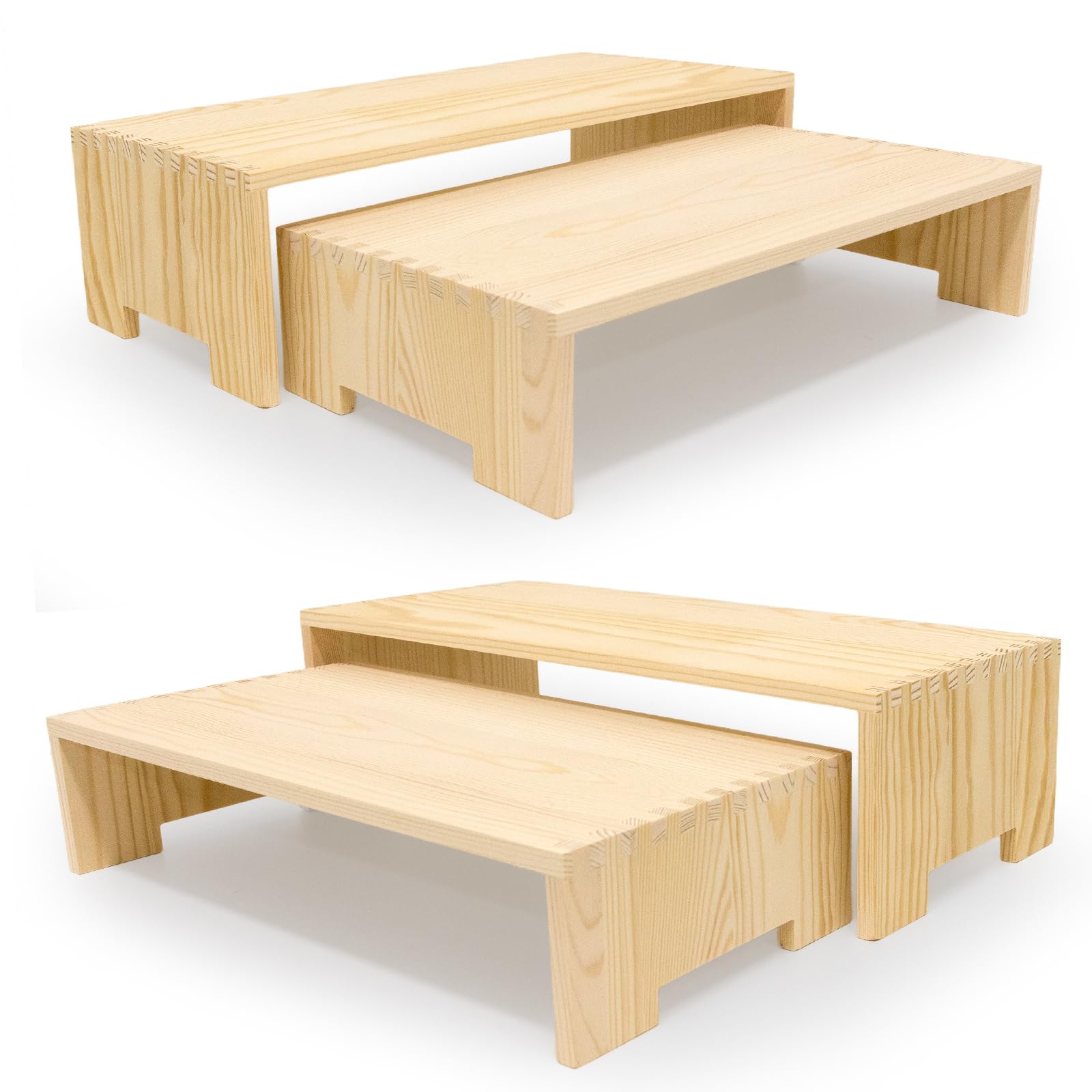 Yikaroeli 4Pcs Large Display Riser Wood Risers Cupcake Display Stand 2 Tier Racks Rectangular, 2 Set Perfume Decorative Display Dessert Stands for