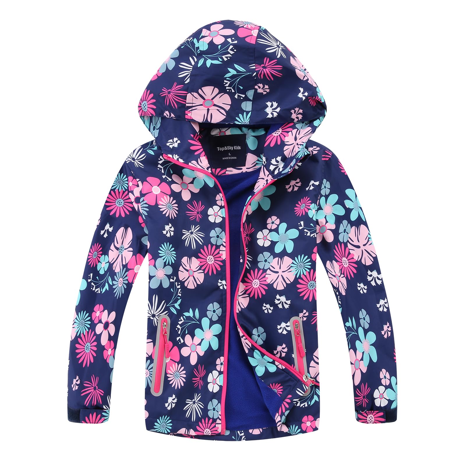 Veste Imperméable Fille Veste Coupe-Vent Enfant Légère Veste de Randonnée Chaude Blouson avec Capuche Polaire Manteau de Pluie 3-12 Ans