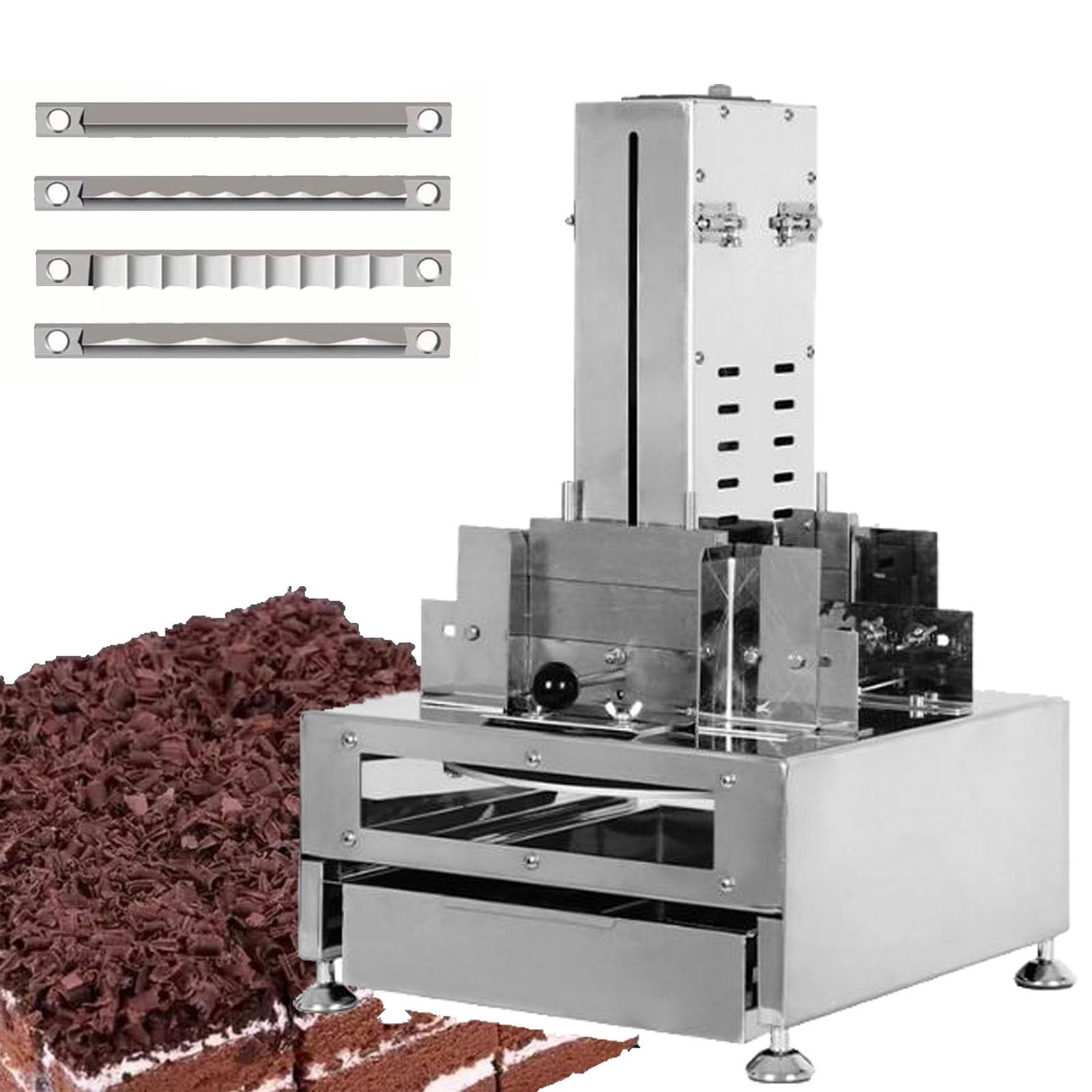 Macchina automatica per triturare il cioccolato, velocità regolabile con design a quattro lame e raschietti sagomati per una preparazione efficiente degli alimenti