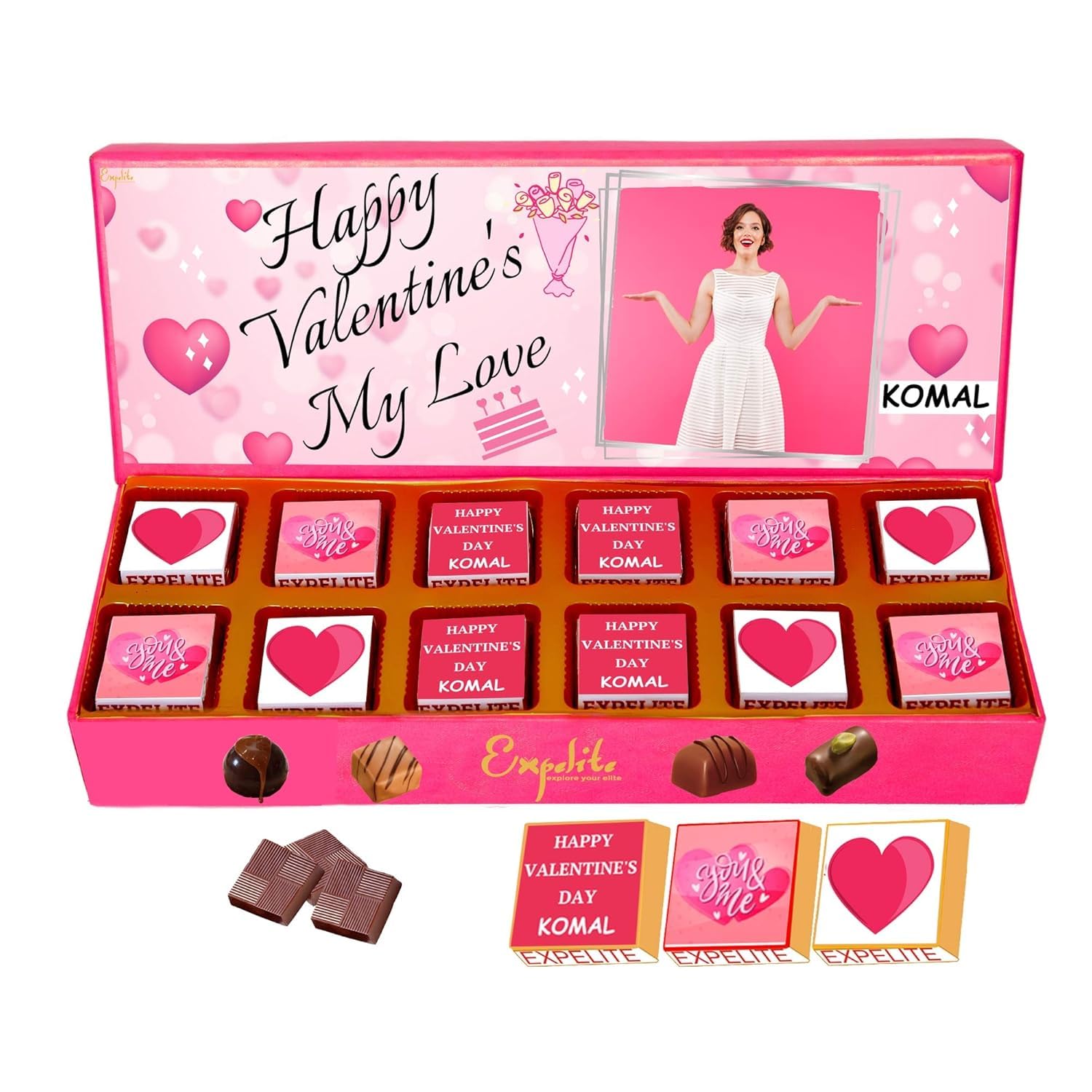 Personalized Happy Valentine Day Chocolate Gift For Love -12 pc Customised Best Valentines Gift for Gf