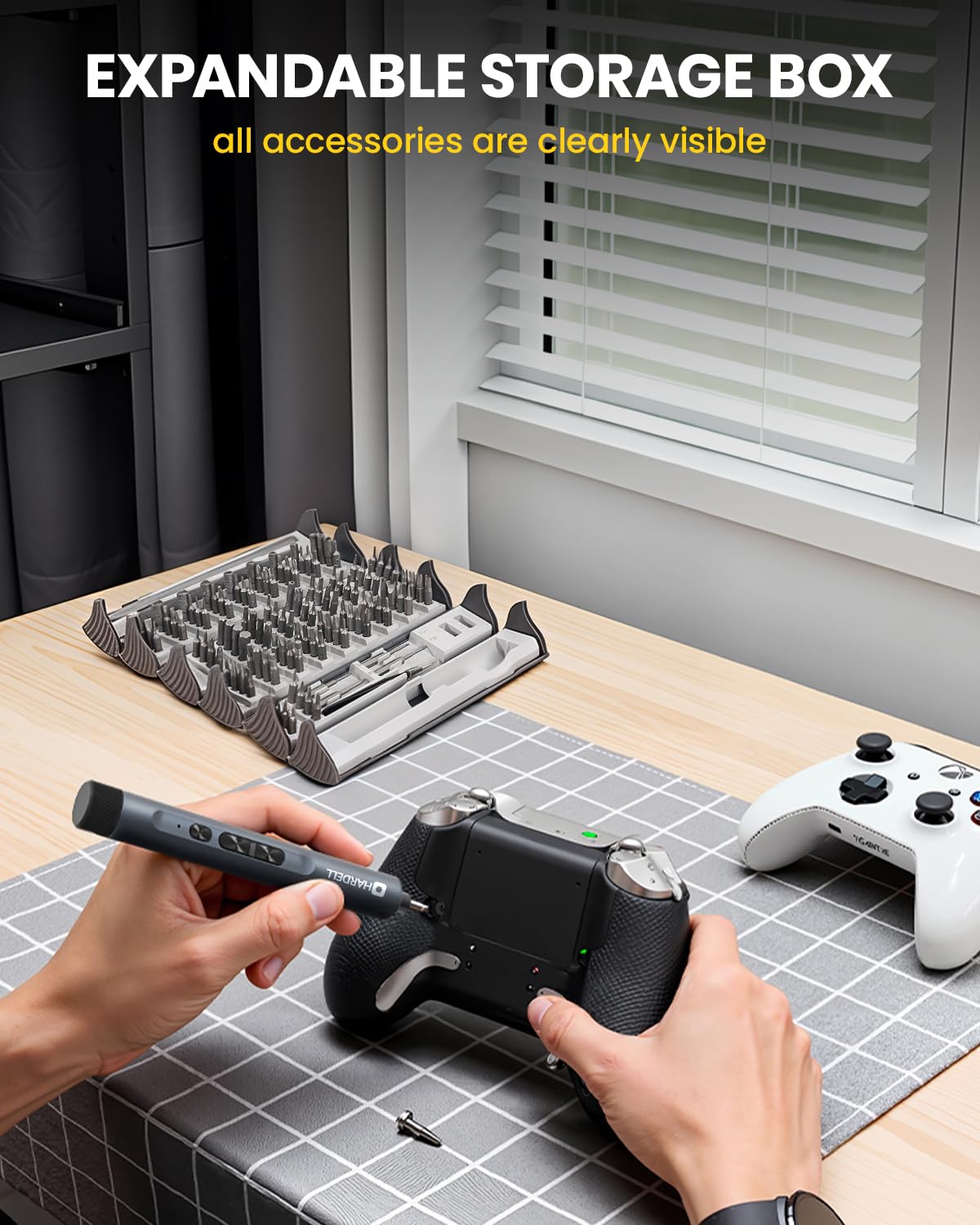 Cacciavite elettrico, HARDELL mini cacciavite elettrico 4 V con 123 accessori per cacciavite, max 0,4 N.m, 350 mAh, 5/32 '', kit di riparazione di precisione per elettronica, telefono, fotocamera