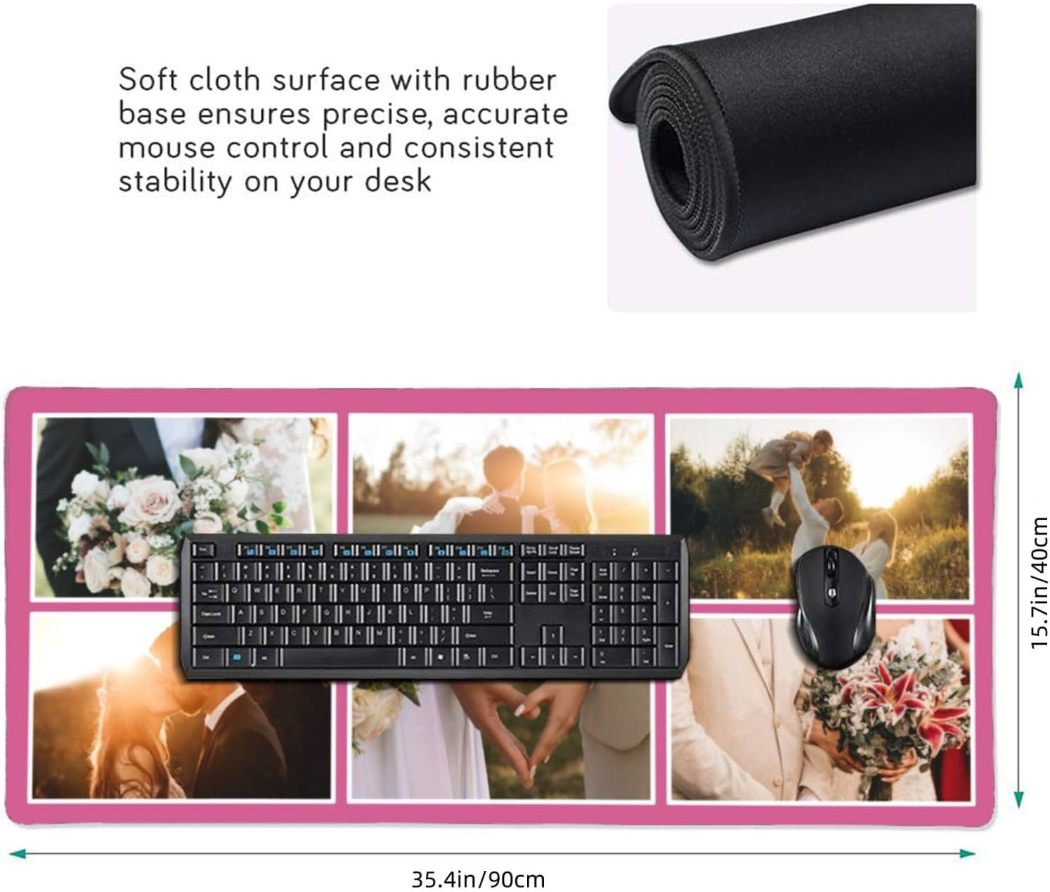 Custom Large Mouse Pad with Photo Personalized Mouse Pads with Picture Text Customized Non-Slip Mousepad for Gaming Offices Home Computer Desk 16x35.5in