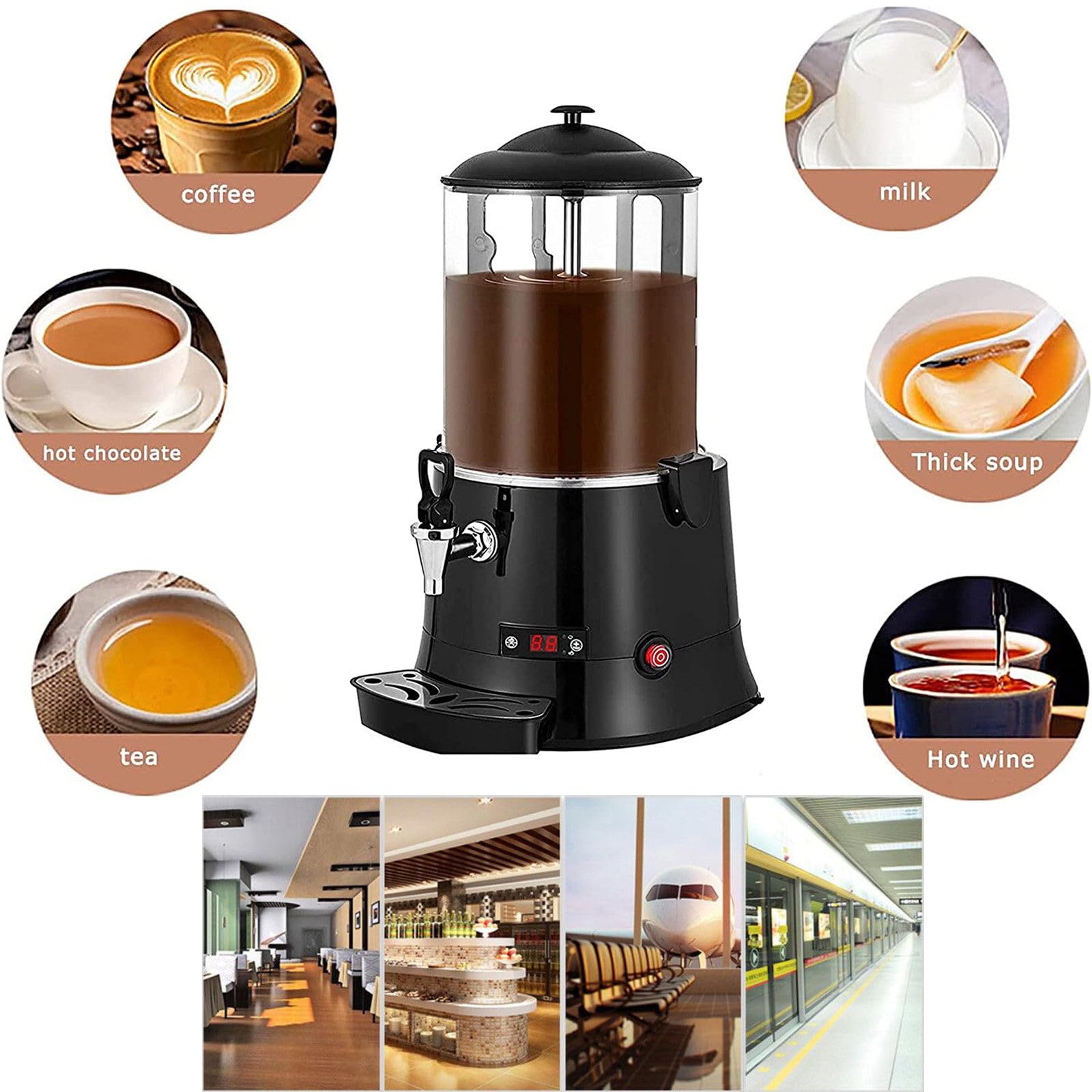 Distributeur de chocolat chaud commercial, température réglable de 0 à 90 ℃, capacité de 10 L, idéal pour chauffer le chocolat, le café, le lait, le thé et le jus