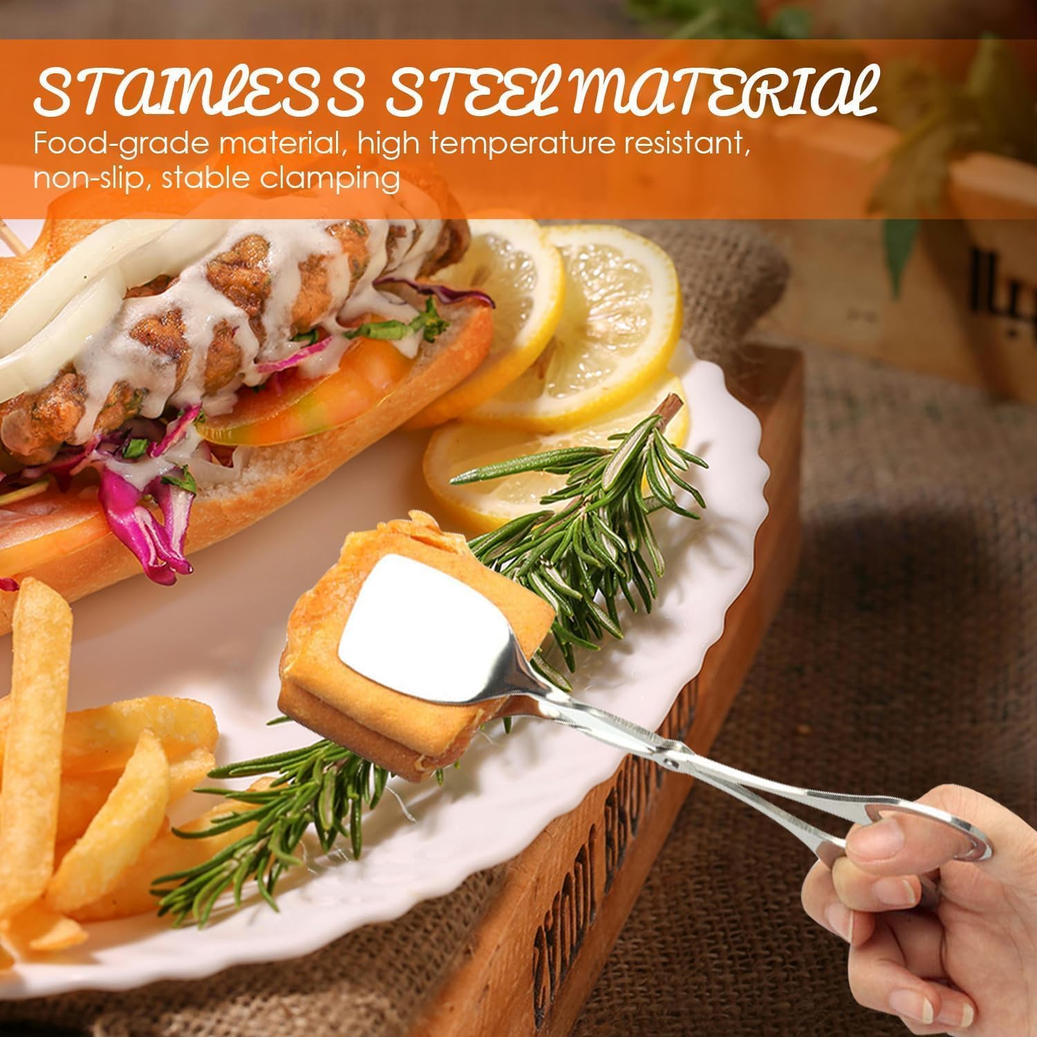 10Pcs Buffet Tongs Salad Tongs with Scissor Handles -7 Inch Stainless Steel Party Catering Food Serving Tongs Cake Tongs Gripper Bread Clip Scissor Tongs Kitchen Tongs
