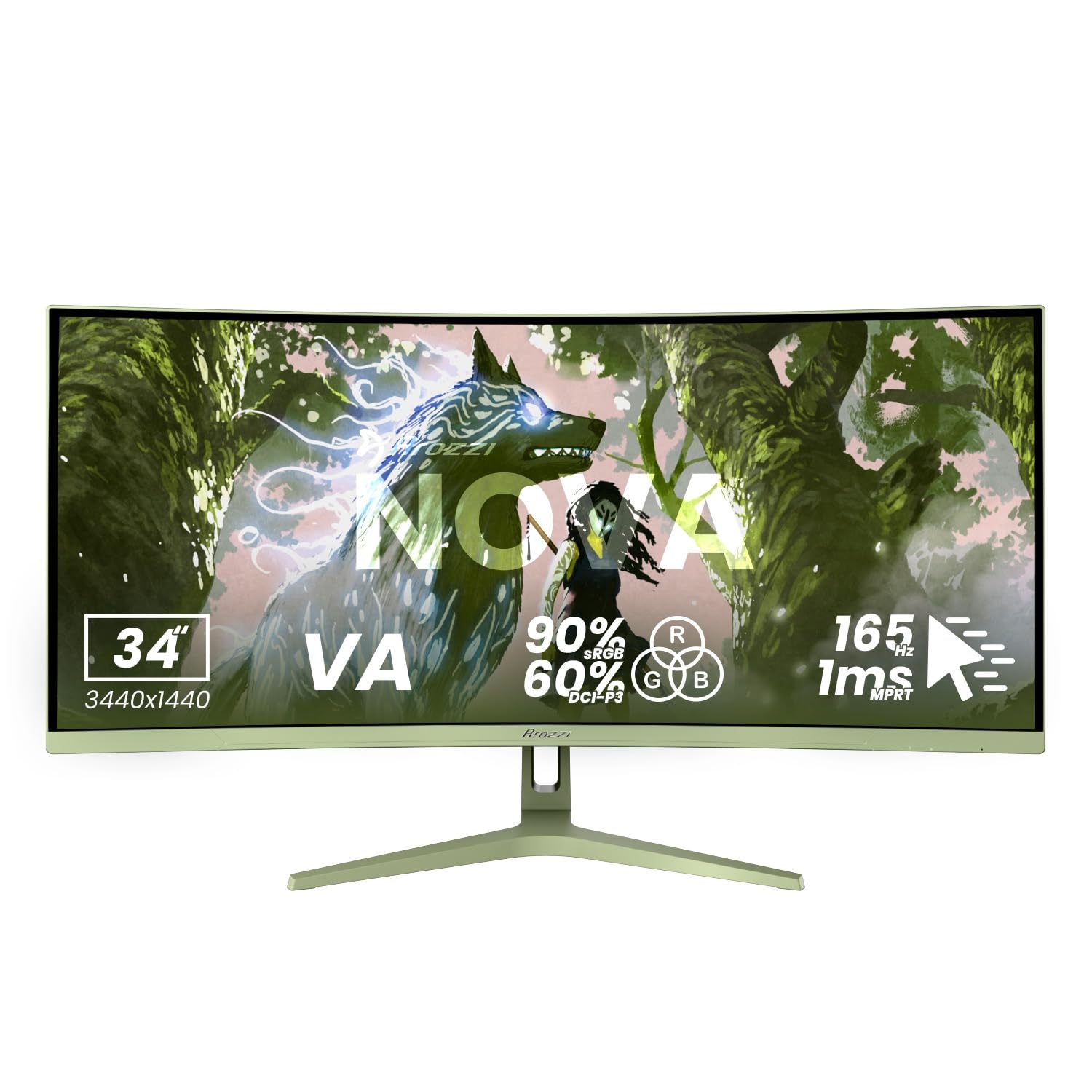 Monitor Arozzi Nova Curved 34" UltraWide QHD 165Hz VA 1ms Gaming Verde