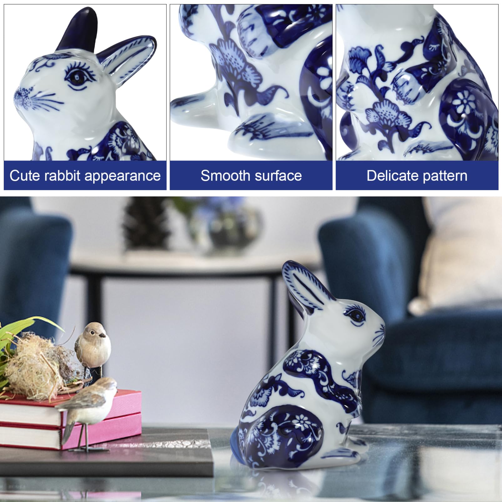 Cabilock Figurine de Lapin en Céramique Élégante Statue Décorative Artistique Style Adorable et Créatif pour Décoration de Table et Maison pour Intérieur