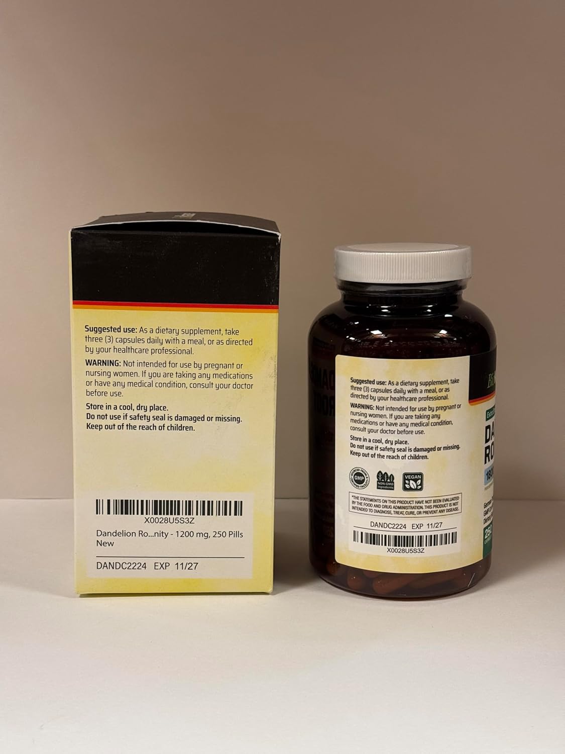 BIO KRAUTER® Dandelion Root for Liver & Kidney Support - Vegan Dandelion Root Supplement 1800 mg per Serving - Used for Cleanse & Detox, 250 Capsules, 83-Day Supply, Non-GMO