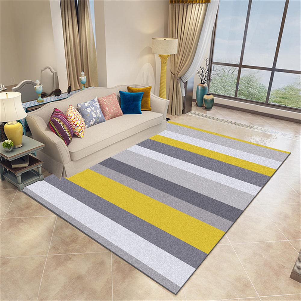 Tapis chambre bébé garçon 60x90cm géométrique beige gris jaune