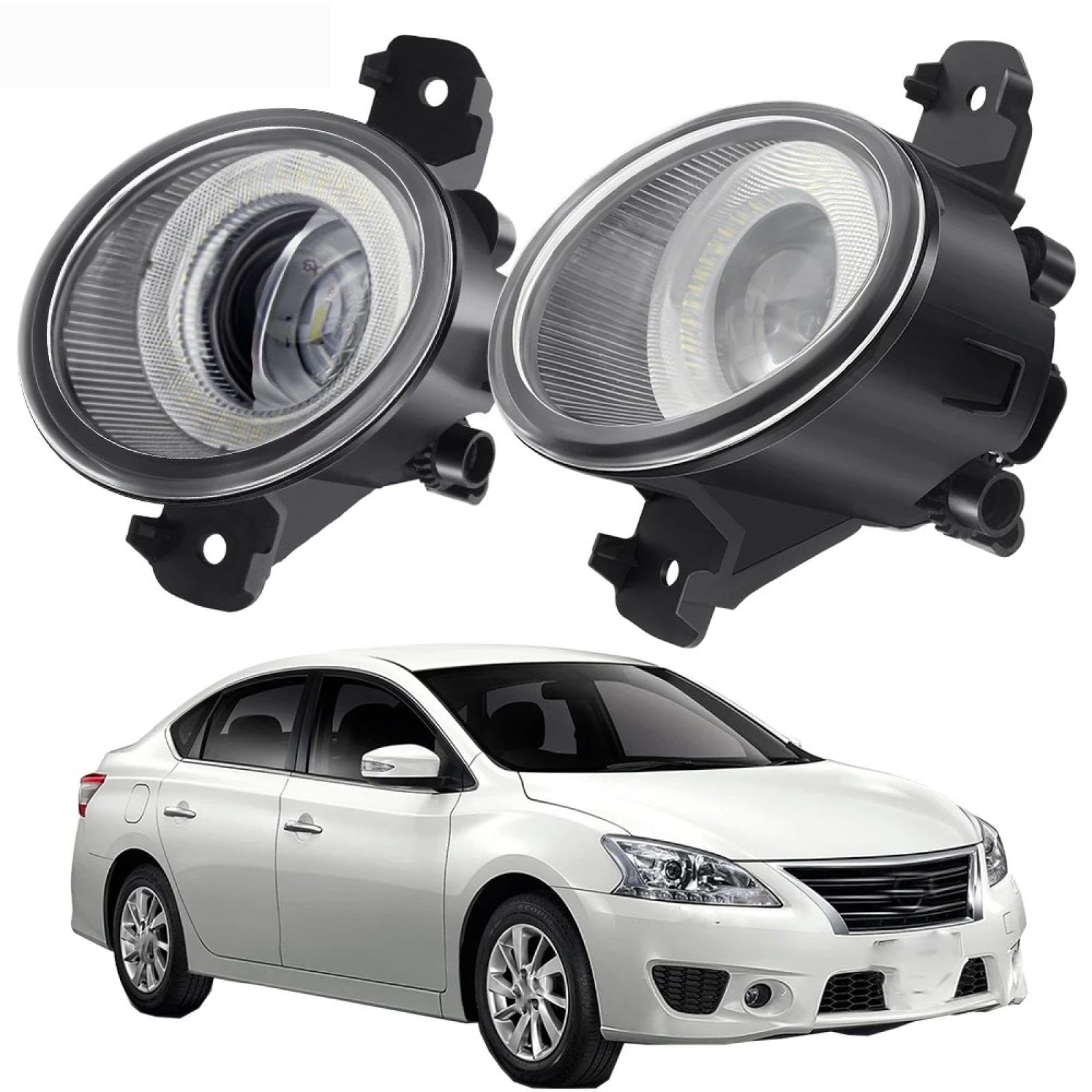Mistlampen 2 szt. Samochodowe światło przeciwmgielne Angel Eye 30W 8000LM LED Halo Dla Ring Lampa przeciwmgielna do jazdy dziennej DRL 12V Dla Nissan Dla Sylphy 2013-2019