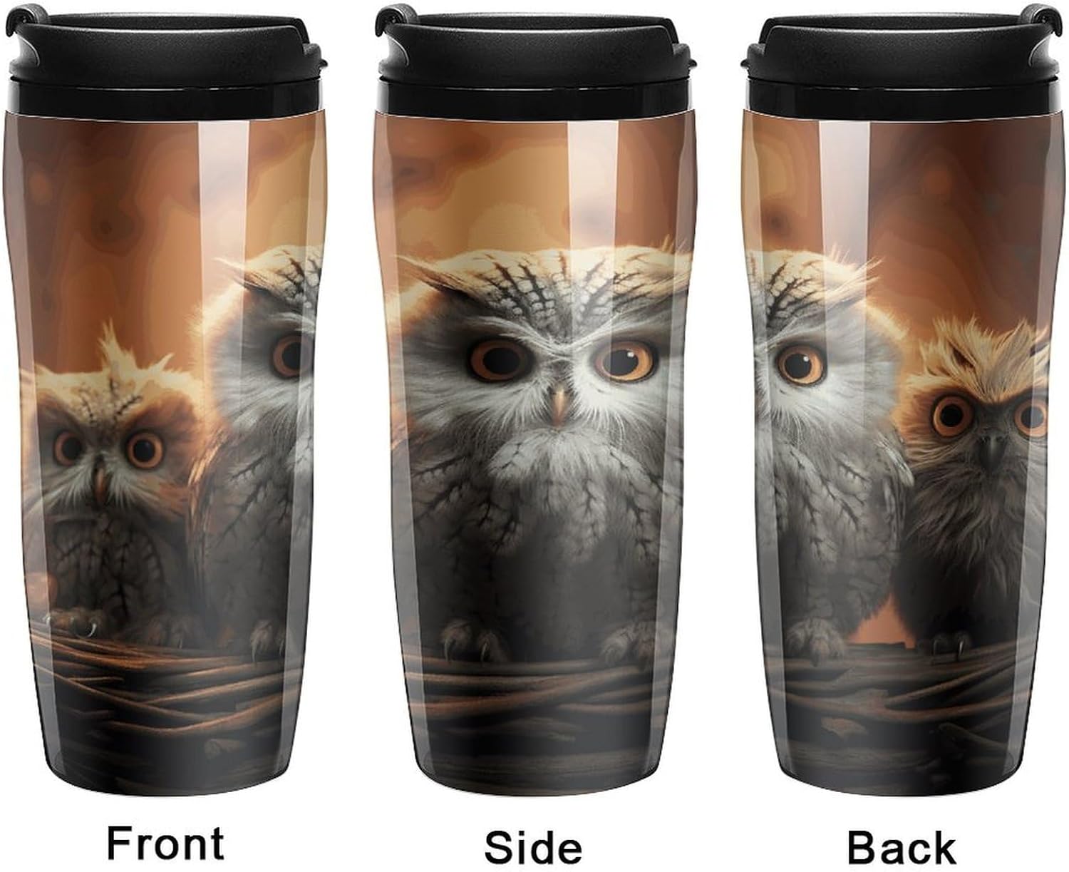 Cute Owl Baby Coffee Cup Reusable Portable Water Bottle with Double-Walled Plastic,Coffee Mug for Hot & Cold Drinks, Cup Holder Friendly 350ml