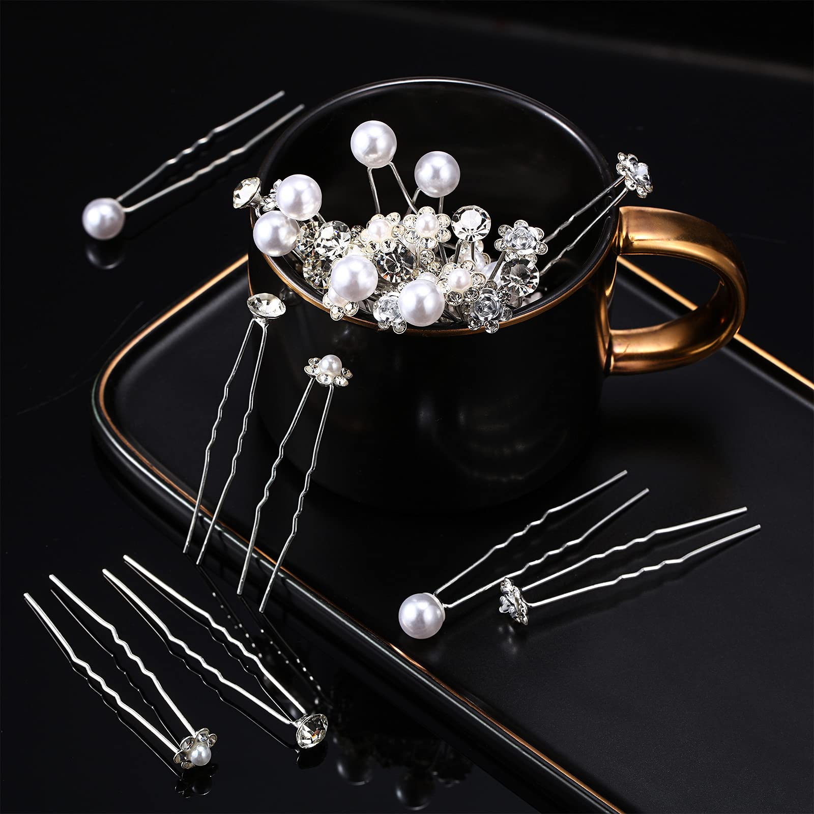 Amazon.com : MTLEE 40 Pcs Rhinestone Hair Pins for Women  display picture 3