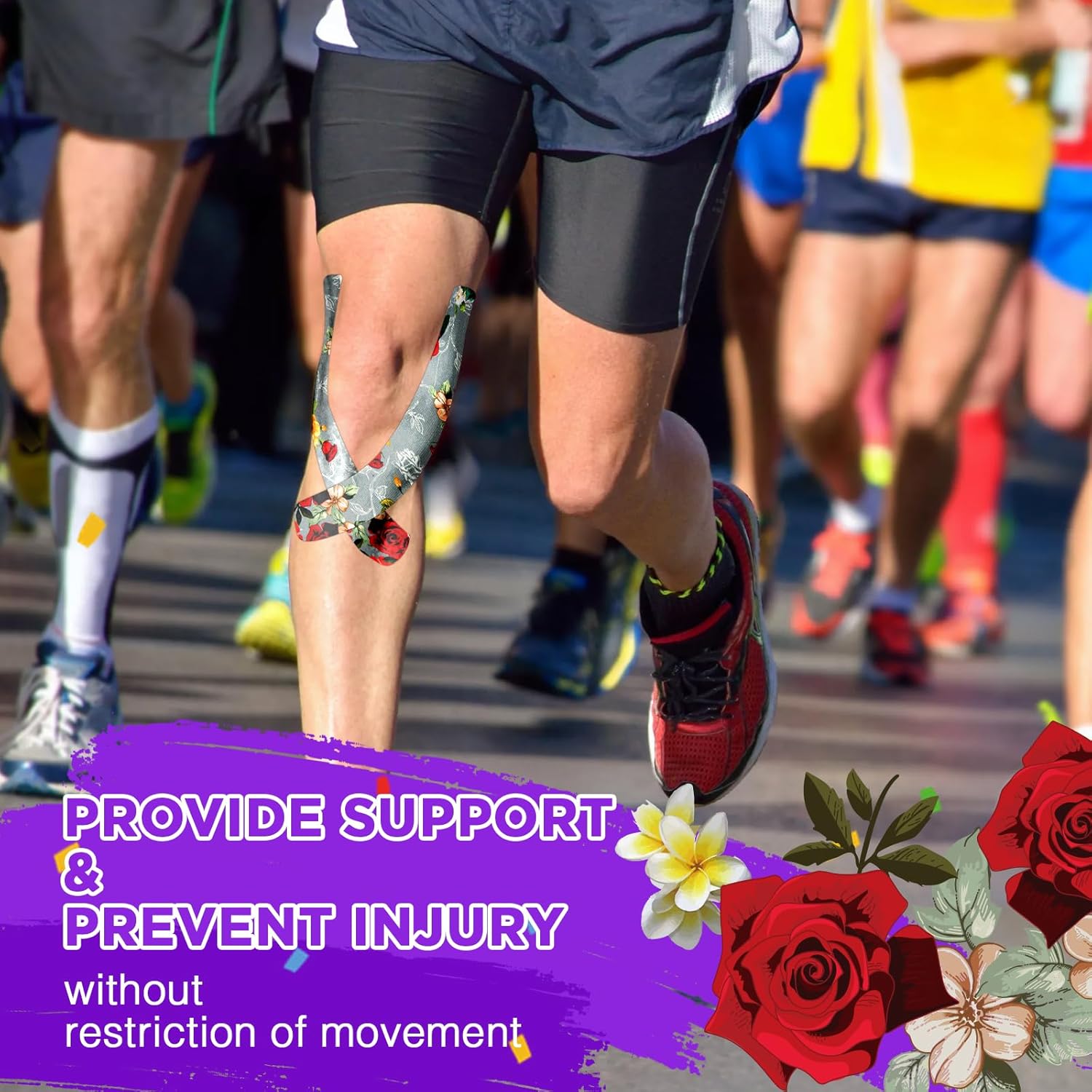 OK TAPE Patterned Kinesiology Tape, Elastic Physical Therapy Athletic Tape for Pain Relief & Muscle Support, Uncut Kinetic Tape, 2in x 16.4ft- 2 Rolls (Rose) - Image 4