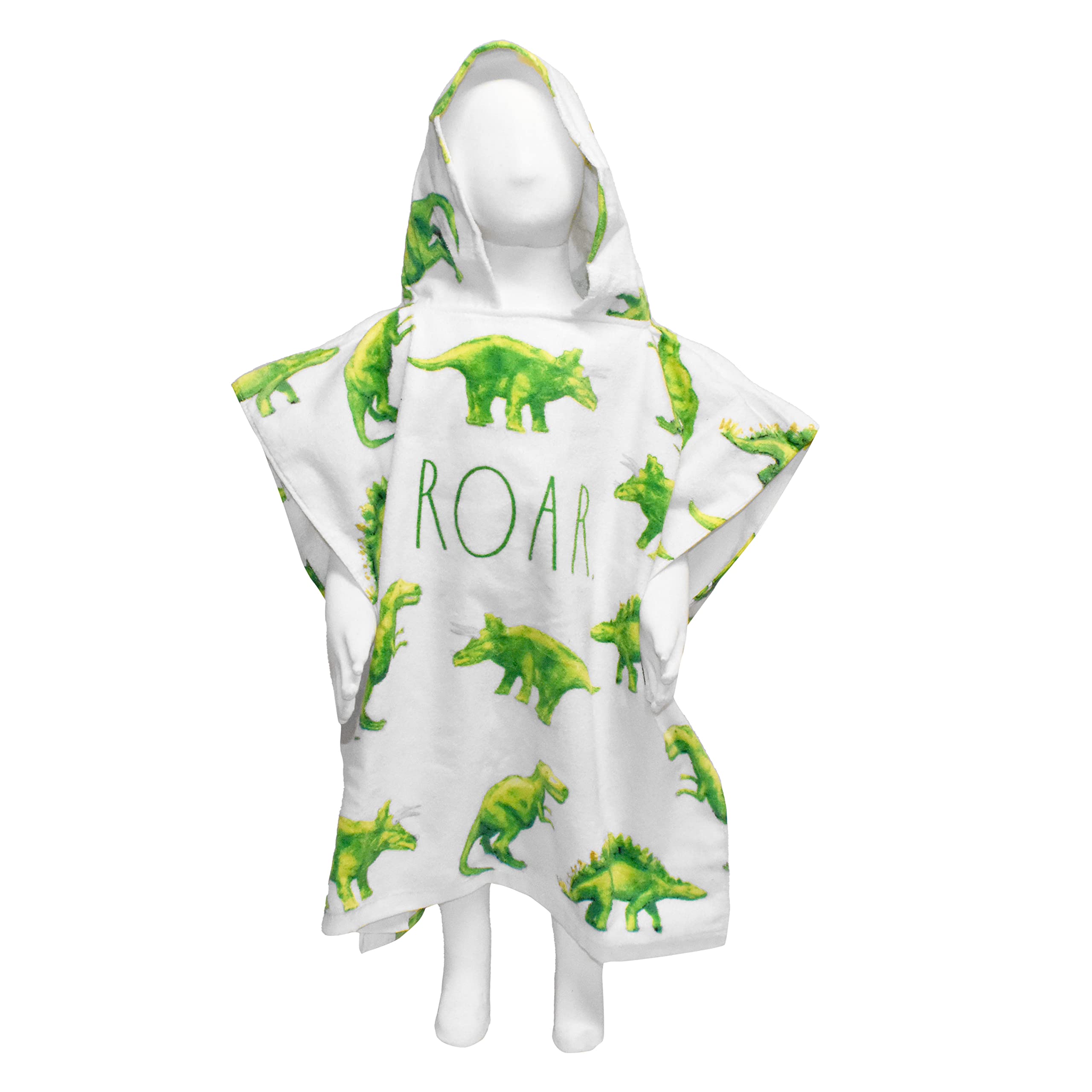 Rae Dunn Kids Poncho Towel with Beach Ball - 100% Cotton Hooded Bath Towel with Fun Dinosaur Graphics, Great for Boys and Girls; Also Includes Colorful 12