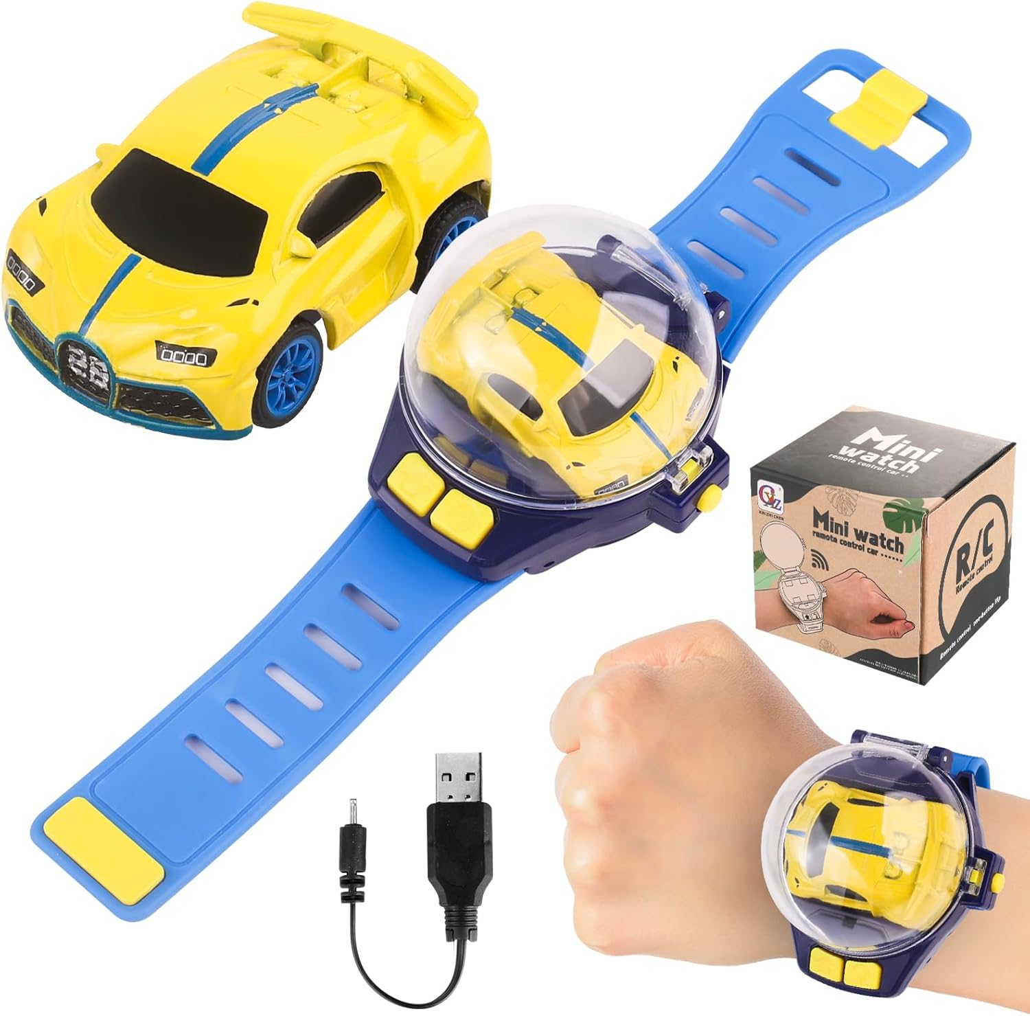 LsuBhef Mini New Watch Remote Control Car Halloween Toy, 2.4GHZ RC Racing Car Battle Watch Toys for Kids Boys Girls,LED Lights, USB Charging,Birthday Party, Silvery