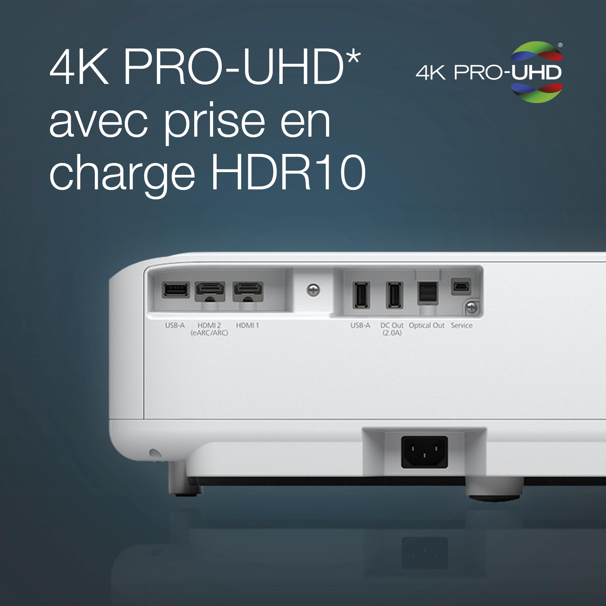 Epson EH-LS650W Video projecteur Intelligent Laser Pro-UHD 4K ultracourte focale, 3LCD, 3600 Lumens, Android TV, Chromecast, Jeux vidéo, Home Cinéma, Streaming 4K Projection jusqu'à 120” - Blanc