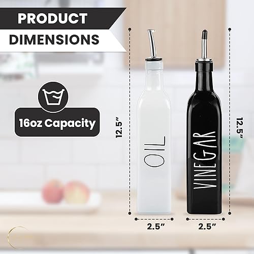 Miniatura 2 de Dispensador de aceite y vinagre - Dispensador de vinagre y oliva de granja - Dispensador de aceite de oliva chic - Botella blanca y negra con