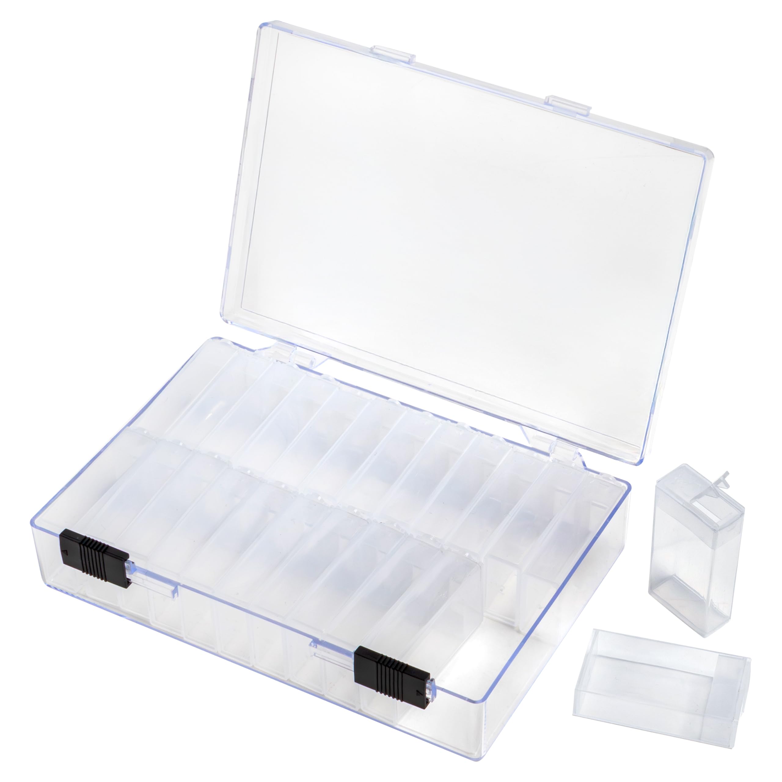 The Beadsmith Plastic Storage Box – 6.25″ L × 4.2″ W × 1.5″ H Clear Box w/ 24 Flip-Top Containers, Works for Storing Diamond Art Accessories, or as Nail Art or Craft Storage, or Other Small Parts