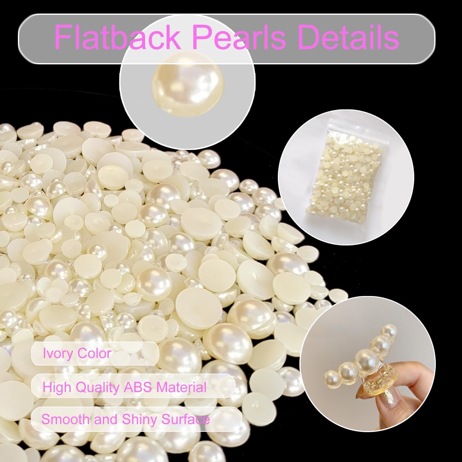 12mm Flatback Pearls for Crafting Nail Art Half Round Pearls Bulk for Jewelry Scrapbooking Artwork Making Craft DIY Accessory(Ivory,12mm) - Image 4