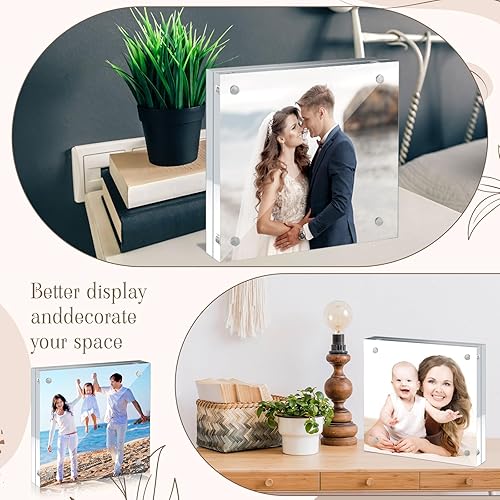 Miniatura 5 de Handepo Paquete de 30 marcos de fotos acrílicos transparentes de 4 x 4 pulgadas, marcos magnéticos para fotos de escritorio sin marco, marco de