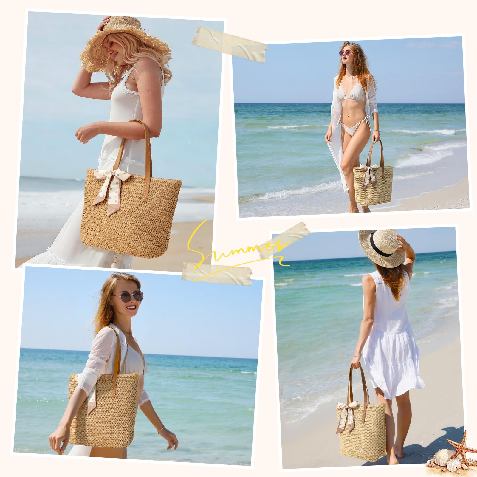 Trifabricy Beach Bags for Women, Large Straw Beach Bag, Beach Tote Bag Shoulder Handbags, Straw Bag Beach Purse for Summer — view 7