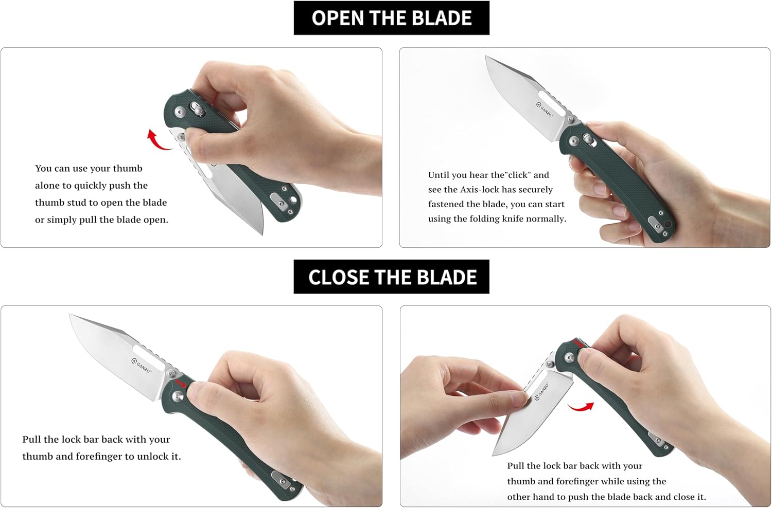 Ganzo G768-GB EDC Folding Pocket Knife Razor Sharp D2 Stainless Steel Blade G10 Handle with Clip Outdoor Foldable Pocket Knife Hunting Fishing Hiking Gear Best Gift for Men (Green)