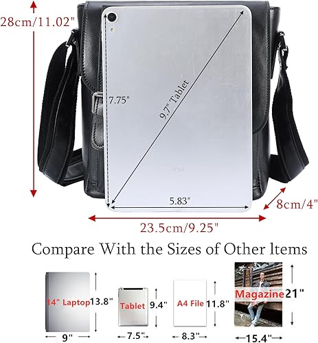 Miniatura 6 de Masa Kawa Bolso bandolera de cuero pequeño para hombres y mujeres, con solapa, para tablet de 10 pulgadas