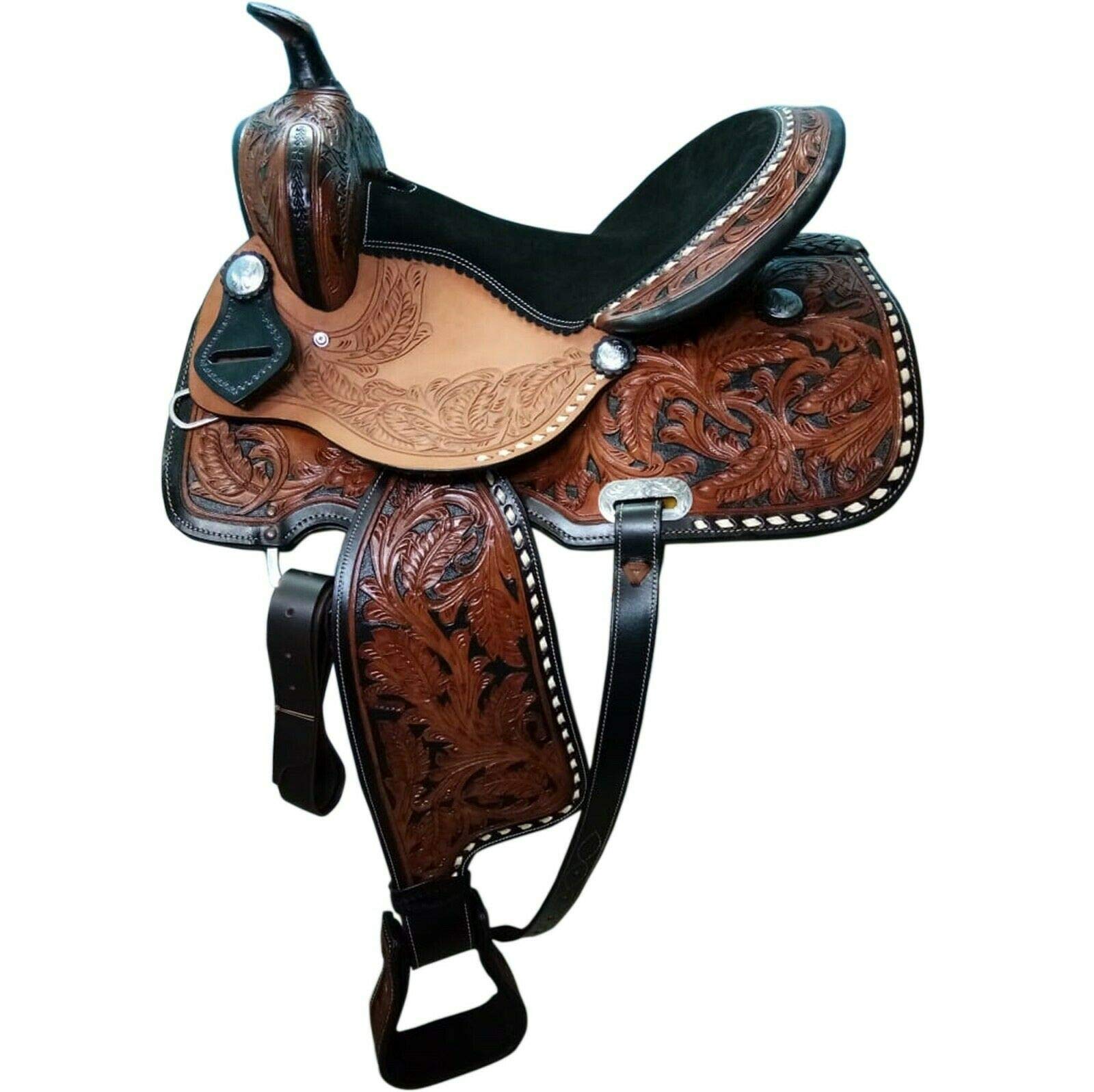 Western Horse Saddle Leather Western Barrel Racing Trail Horse Saddle con testiera