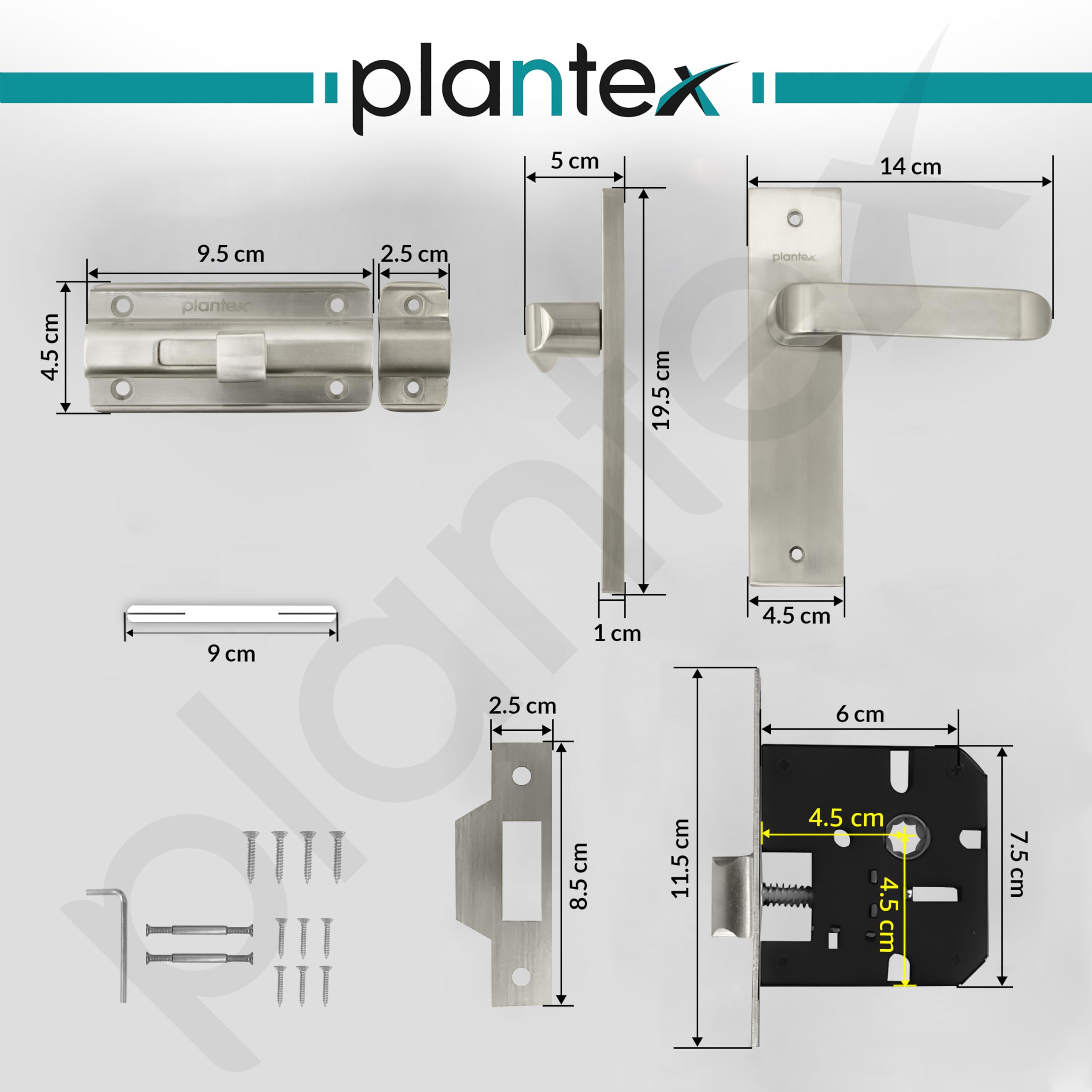 Plantex Heavy Duty Bathroom Door Lock/Mortise 8inch Keyless Plate Handle Set for Home/Bathroom/Store Room/Balcony/Office with Baby Latch (8110, Matt) 3