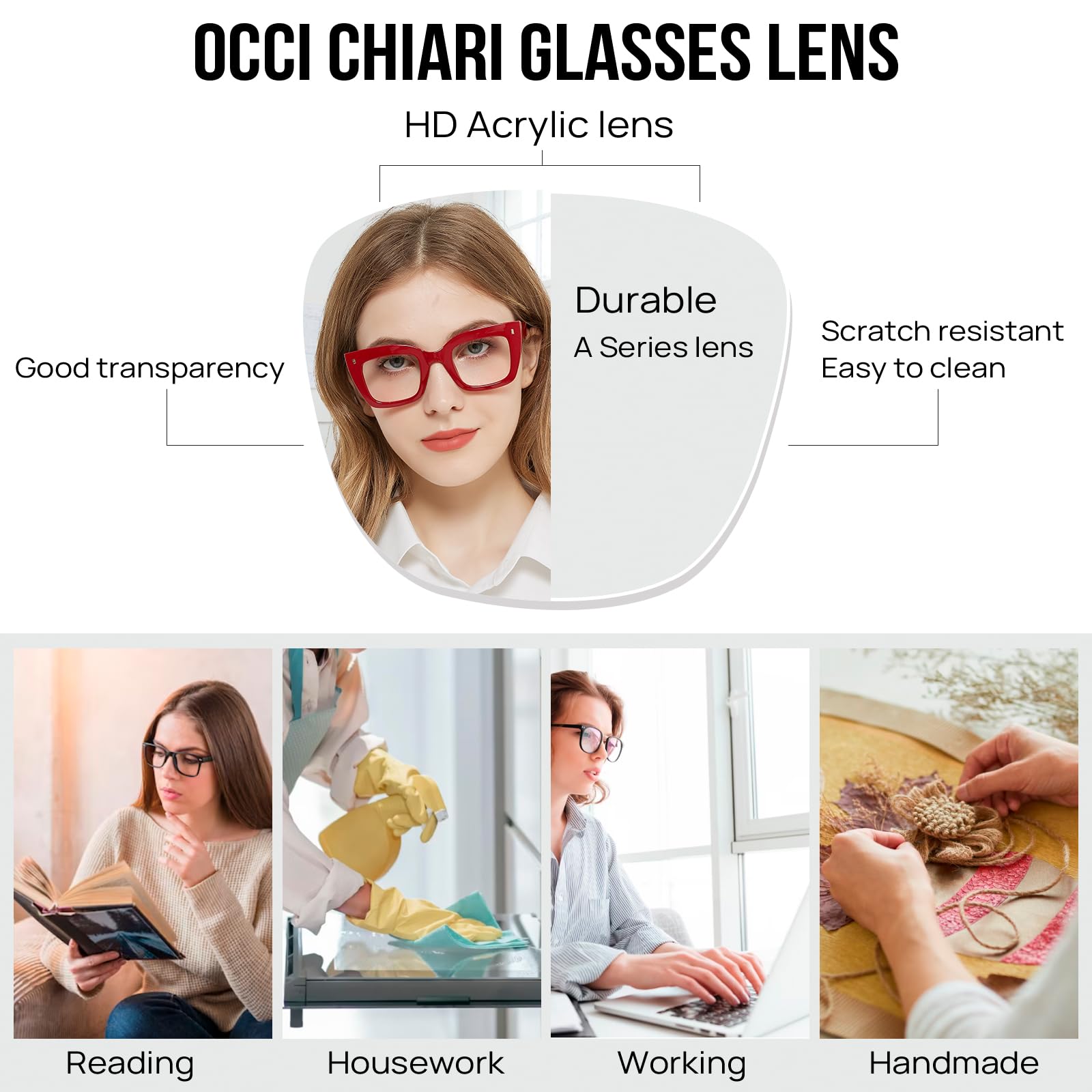 OCCI CHIARI Butterfly Women's Reading Glasses 0.0, Thick Frame Blue Light Blocking Glasses for Women Spring Hinge (Red) - Image 3