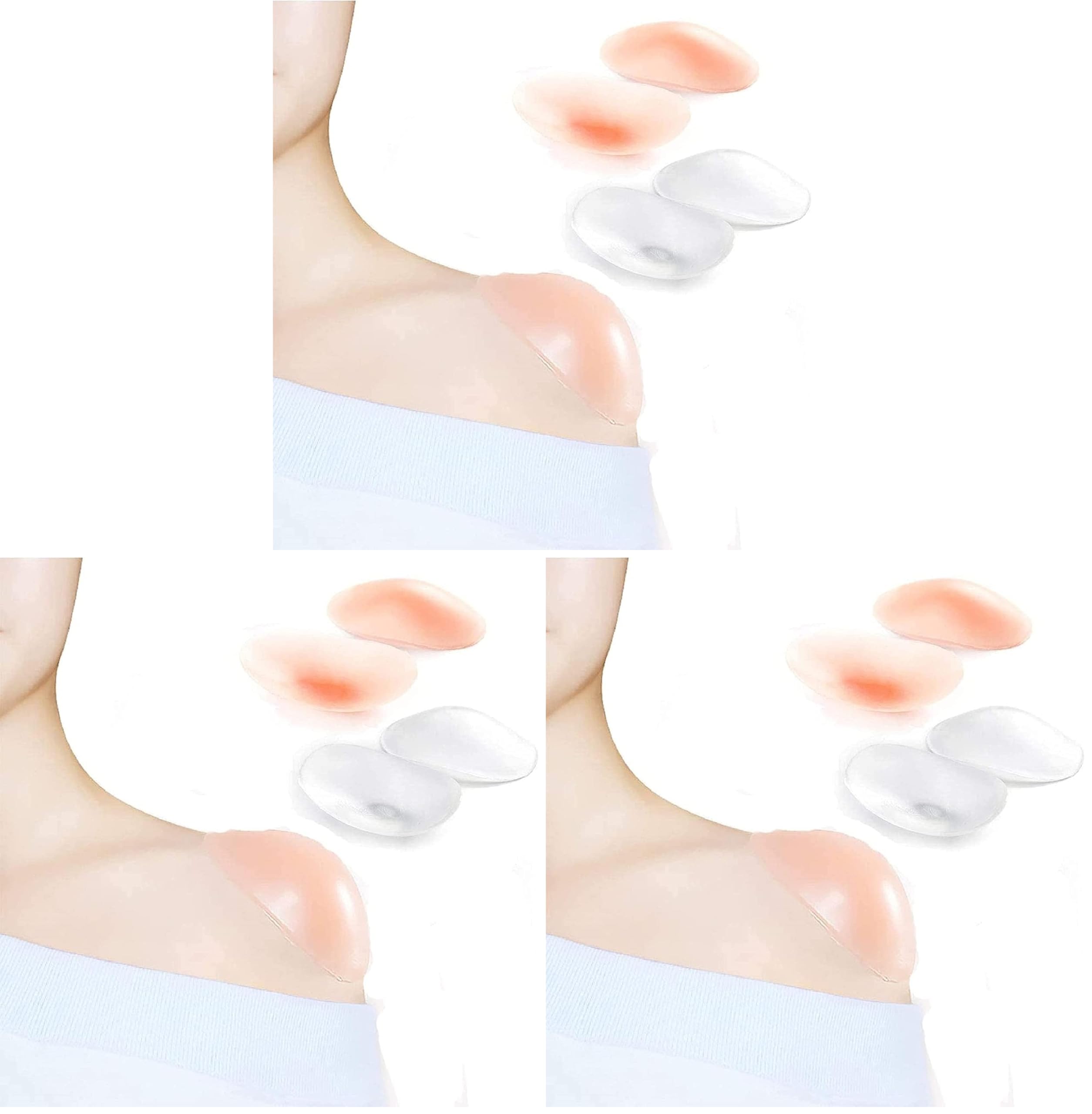 Silicone Shoulder Pads for Womens Clothing, Anti-Slip Shoulder Push-Up Pads Invisible Breathable Shoulder Enhancer Reusable Mothers Day Gift(2 Pairs (Transparent &amp; Skin)-Large) (Pack of 3)