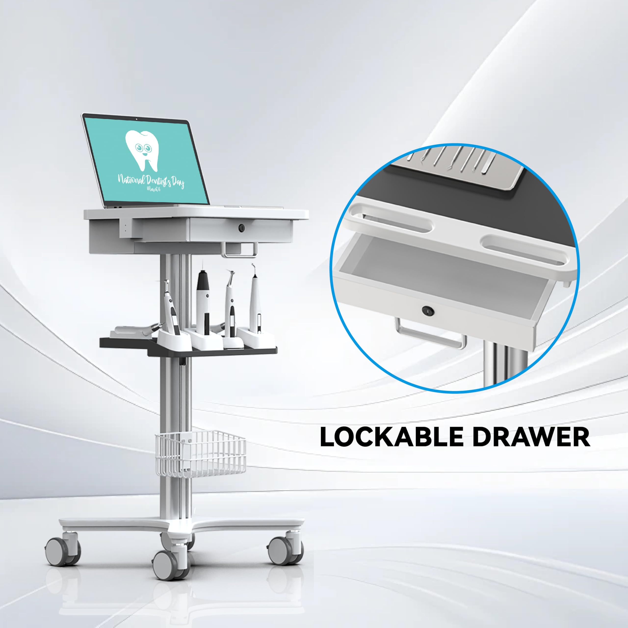 Medizinischer Wagen mit Laptop-Palette und Oral-Scanner-Halter, mobiler medizinischer Rollwagen, Zahnklinik-Wagen, Stationen mit Rädern für Krankenhaus-Schönheitssalon (RC-1)