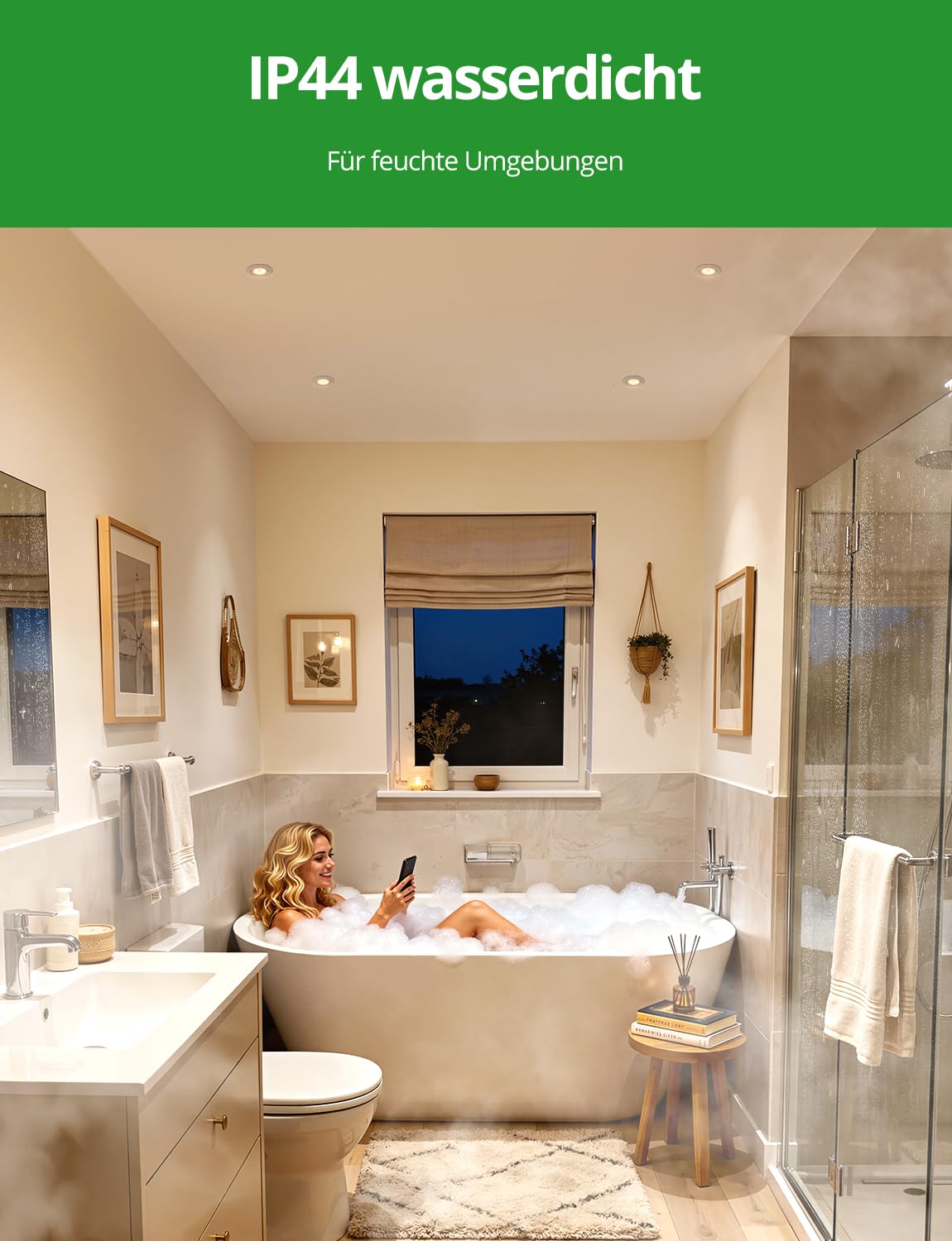 HOMEOW LED Einbaustrahler 230V Metallgehäuse Warmweiß IP44 Nickel 6er Set | LED Spots Lochmaß 68 - 80mm Deckenspots Ultra Flach für Badezimmer Dusche Kueche Schwenkbar 3000K 4.7W 760LM Nicht Dimmbar