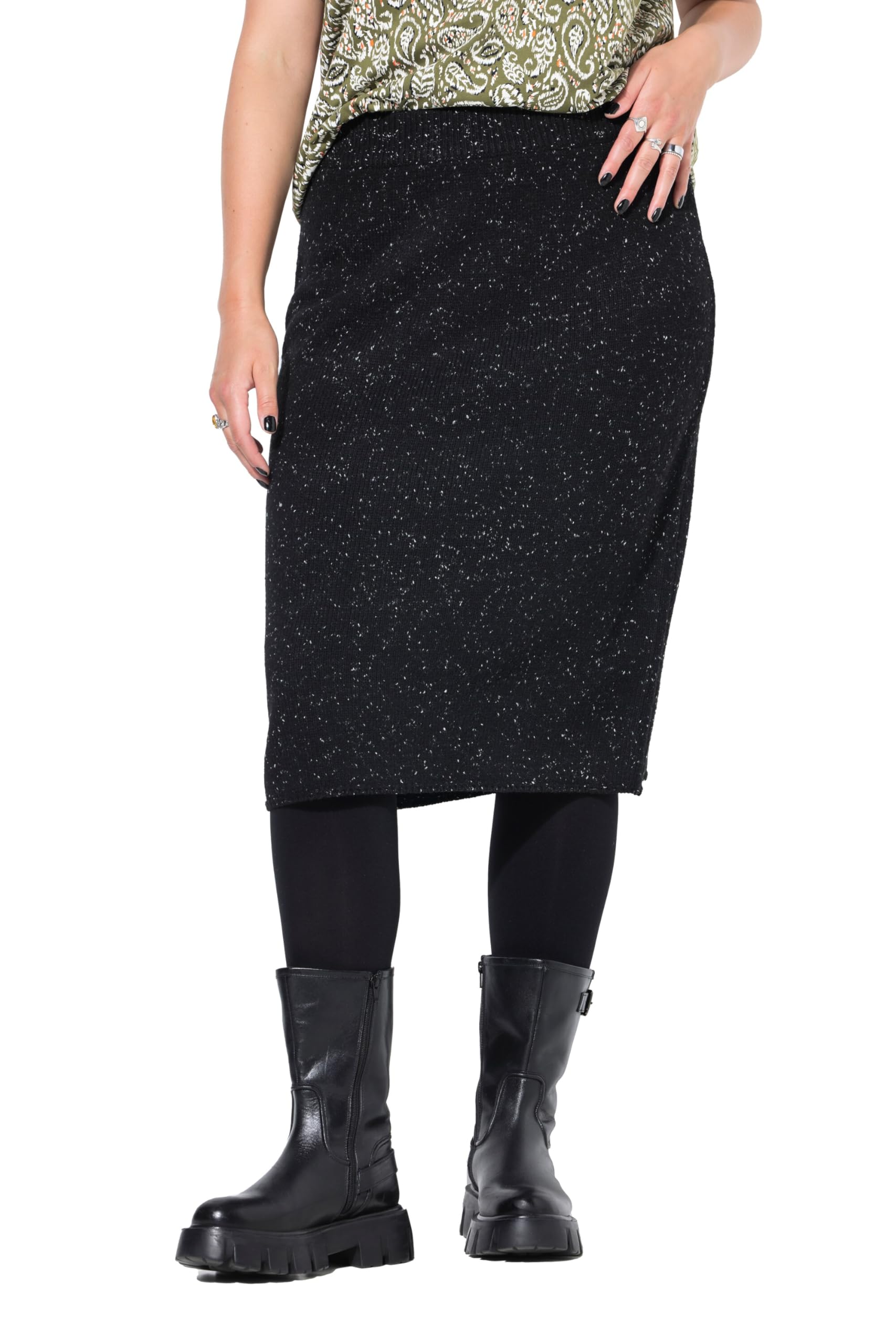 Studio Untold Damen große Größen Übergrößen Plus Size Strickrock, Slim Shape, Midilänge, Pepper&Salt 834904