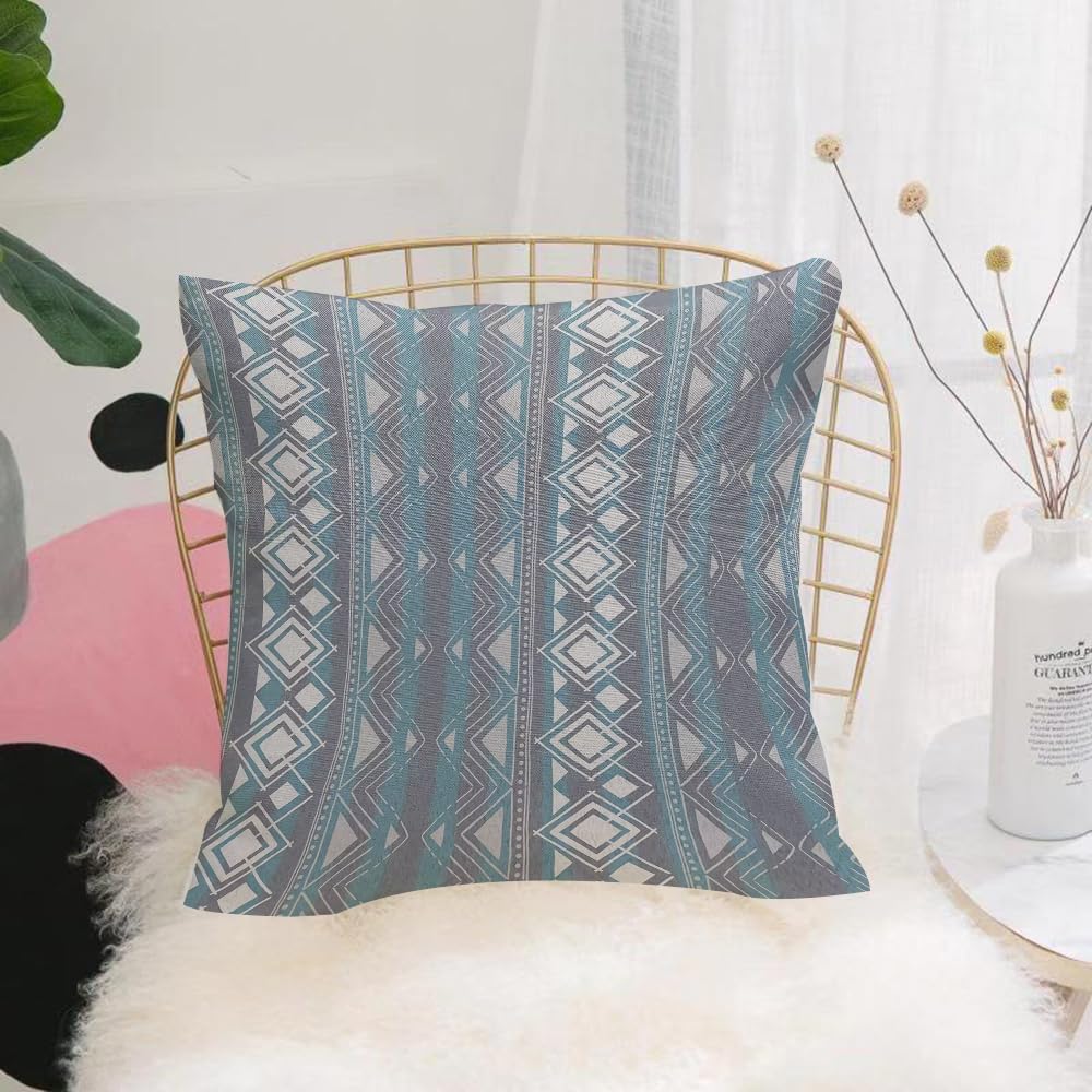 HYOSXW Cushion Cover,Throw Pillow Case Home Decorative for Living Room Bedroom Sofa Chair 16X16 Inch,Geometric tribal pattern, ethnic style geometry in blue and gray tones,Pillowcase 40X40cm