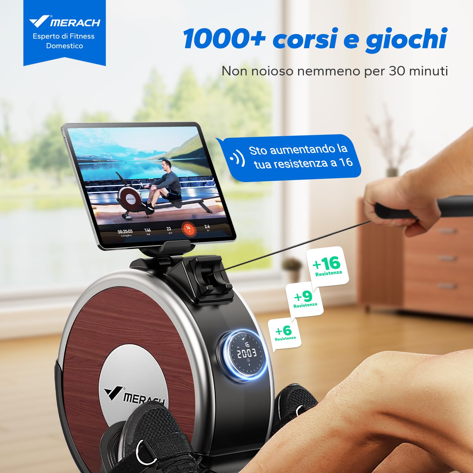 MERACH Vogatore per Casa, 16 Livelli di Resistenza, Vogatore Magnetico Silenzioso con App Esclusiva, Binari Doppi Rafforzati per Maggiore Stabilità, la Scelta Ideale per il Fitness a Casa