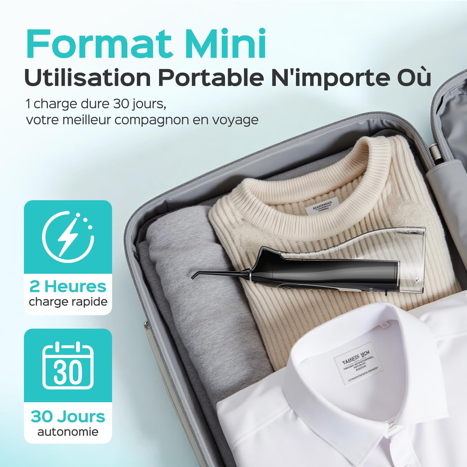COSLUS C20 Jet Dentaire Hydropulseur Portable 300 ML Sans Fil Irrigateur Dentaire Hydropulseur Dentaire Double Débit d'eau Water Oral Flosser Étanche IPX7 Pour La Maison et Les Voyages Noir