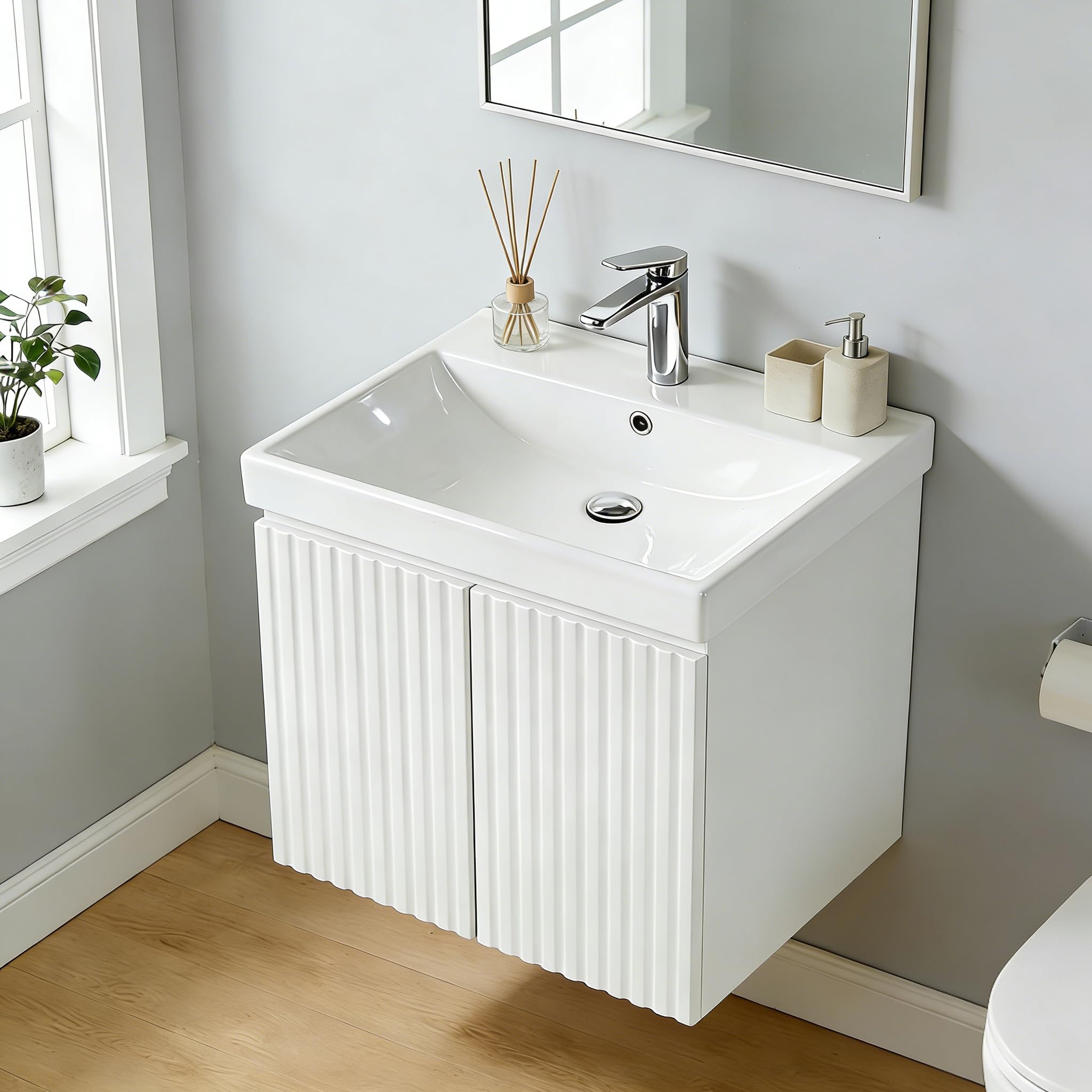 NUESTRA VIDA Lavabo Sobre Encimera, Lavabo de Porcelana para Baño Rectangular 61 × 46 × 16,5 cm, Blanco Brillo (Sin Mueble de Baño)