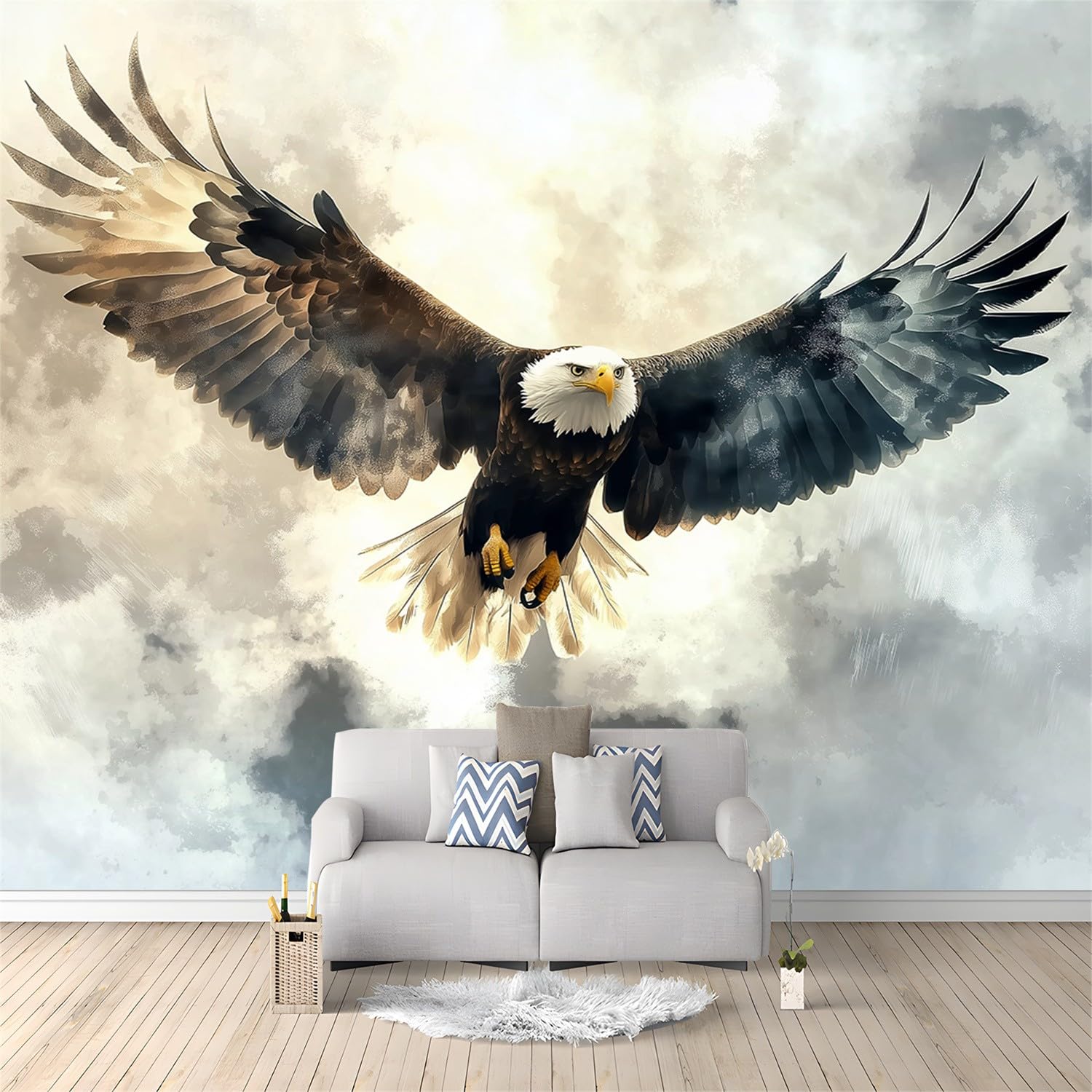 Papel pintado 250 x 175 cm, Animales De Acuarela Águila Diseño de fondo con efecto 3D de rollos de papel tapiz, Gris Papel pintado para el hogar, dormitorio, sala de estar