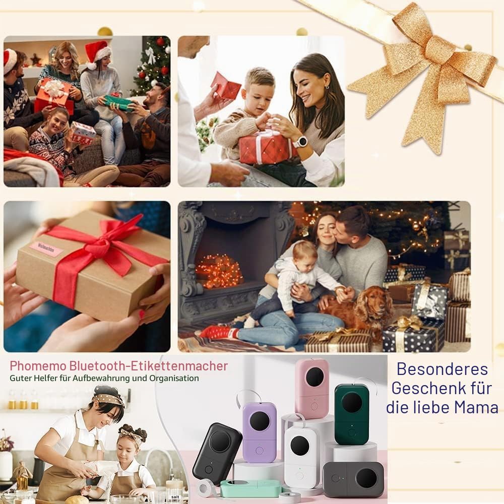 Phomemo D30 Etikettendrucker Bluetooth Etikettiergerät Beschriftungsgerät Selbstklebend Labelmaker mit 5 Rollen etikettenpapier Geschenkbox,Mini Label Printer Geeignet für Haushalt und Büro(Violett)