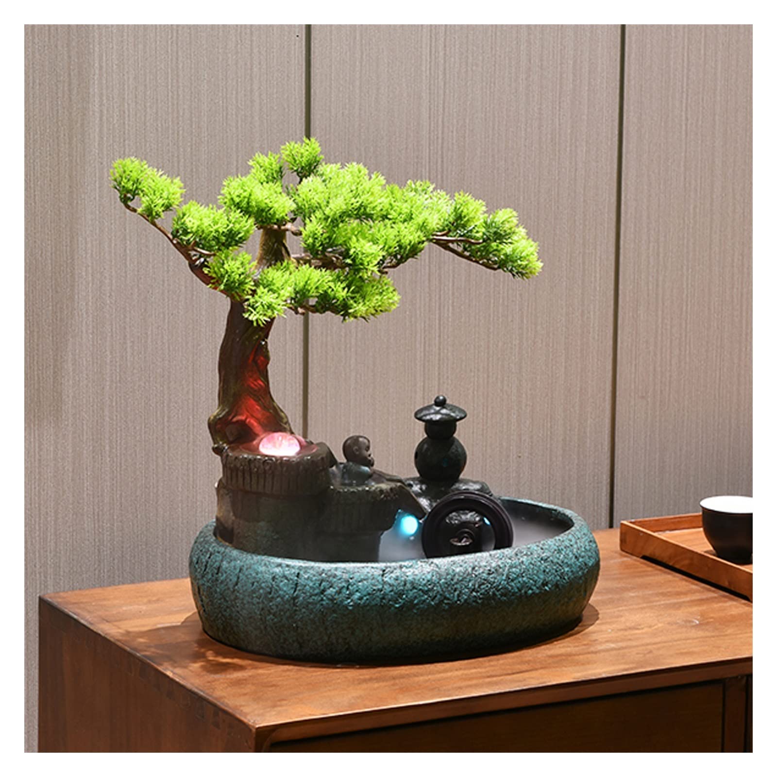Decorazione per la Meditazione, Fontana da Tavolo in Ceramica, Design Artificiale con Bonsai, Fontana, Cascata, Ornamenti da Tavolo per la casa, Soggiorno, Ufficio, Decorazione PE
