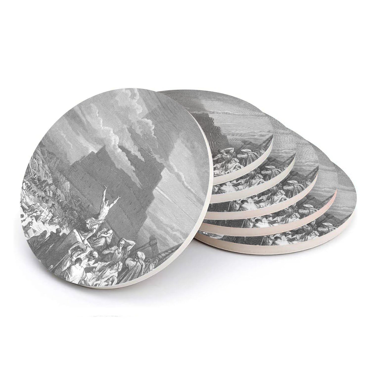 Sous-verre ronds en céramique d'art avec gravure de Doré pour table élégante