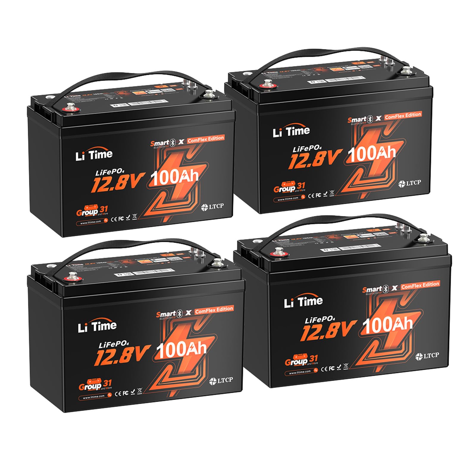 Litime 12V 100Ah LiFePO4 Battery, Compatible with Victron System (4 Packs)