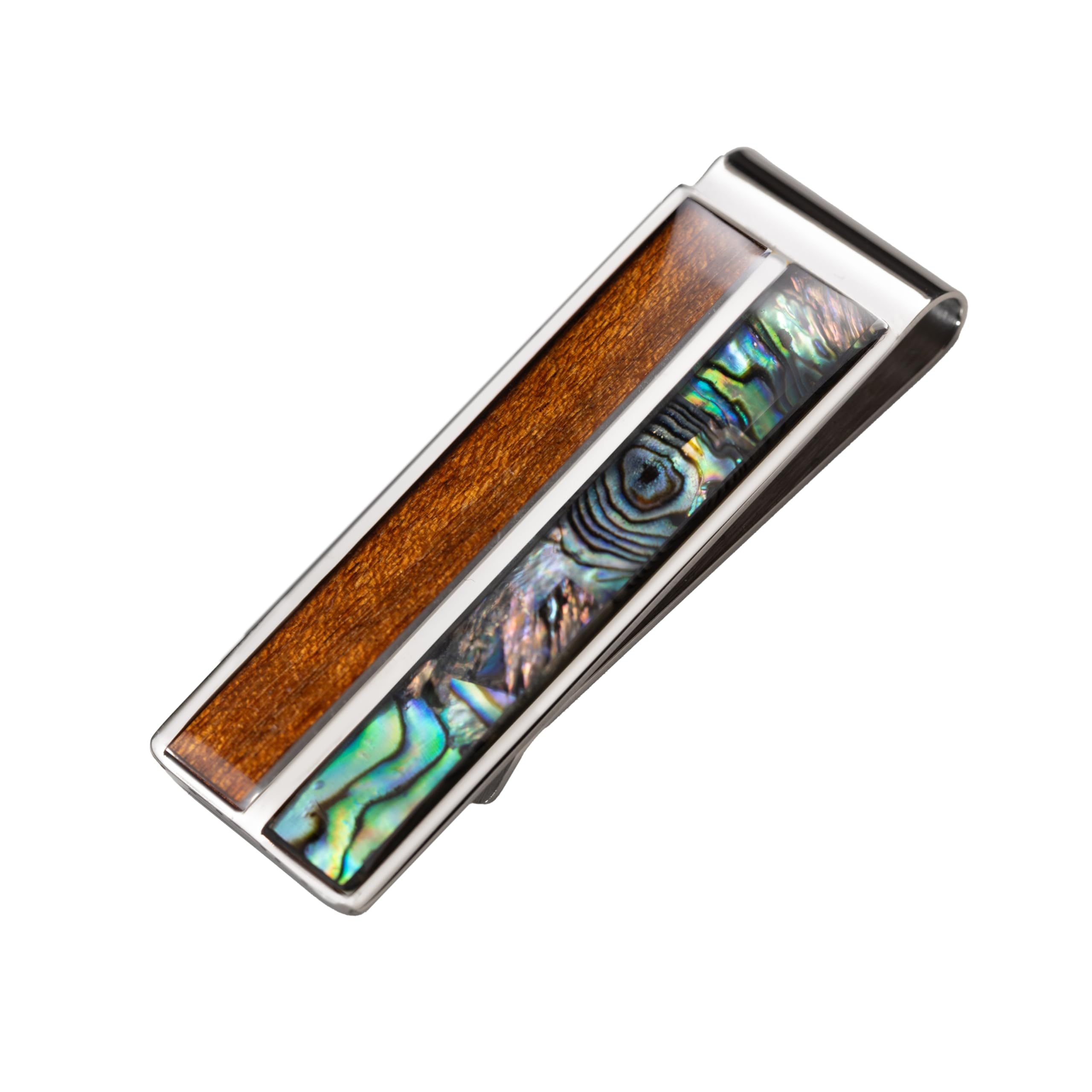 aloha jewelry co. Aloha Jewelry Company Stainless Steel Koa Wood and Abalone Shell Cash Money Clip Card Holder-picture-31