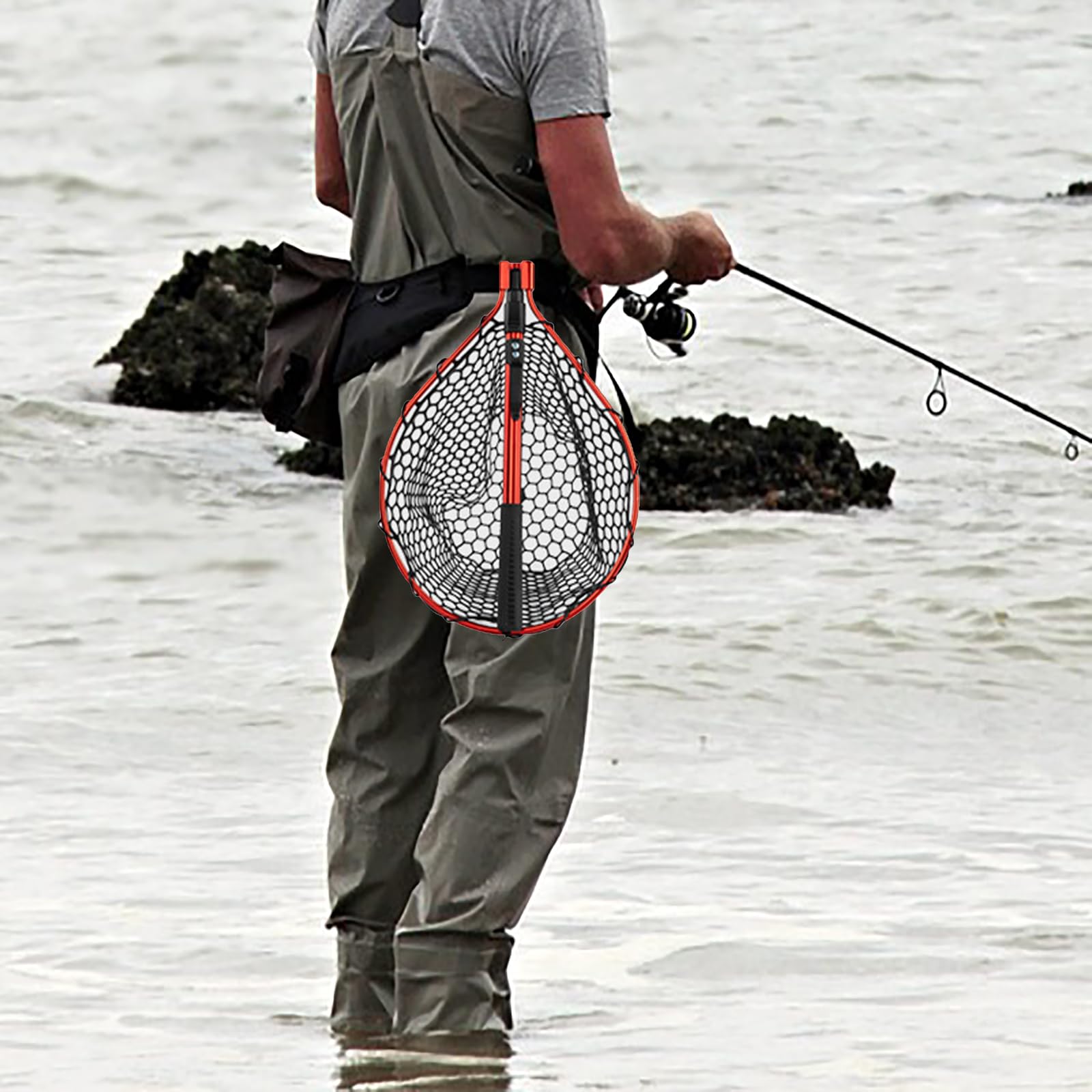 Retino da pesca in silicone, guadino pieghevole e leggero, manico in alluminio resistente per una facile cattura, rilascio, trasporto e stoccaggio