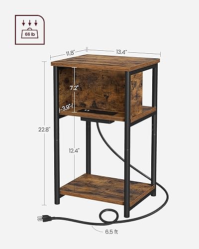Miniatura 2 de VASAGLE Side Table with Charging Station, 3-Tier End Table with USB Ports and Outlets, Nightstand for Living Room, Bedroom, 11.8 x 13.4 x 22.8