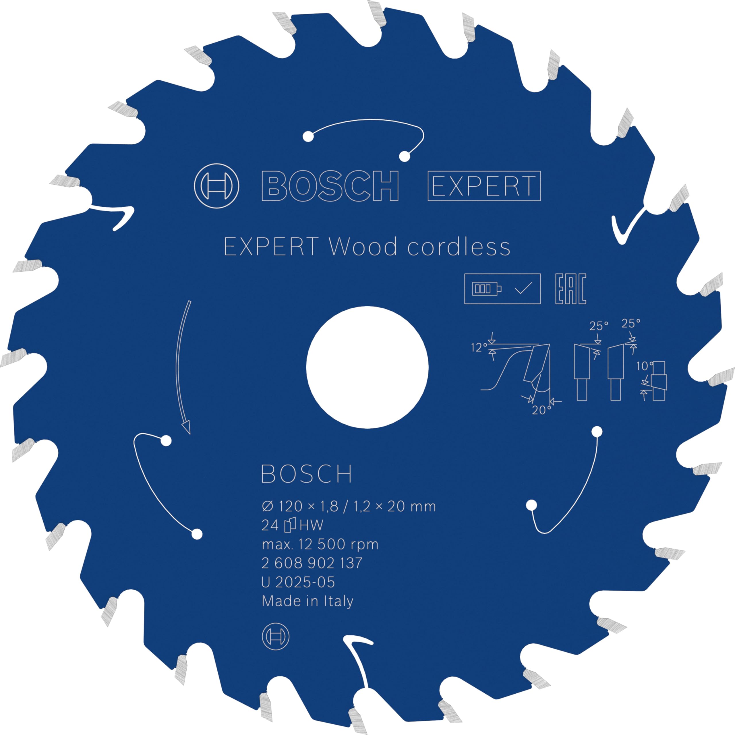 Bosch 1x Lama per sega circolare EXPERT Wood cordless per sega circolare portatile (per Legno tenero, Legno duro, Ø mm, Professional Accessorio Seghe circolari a batteria portatili)