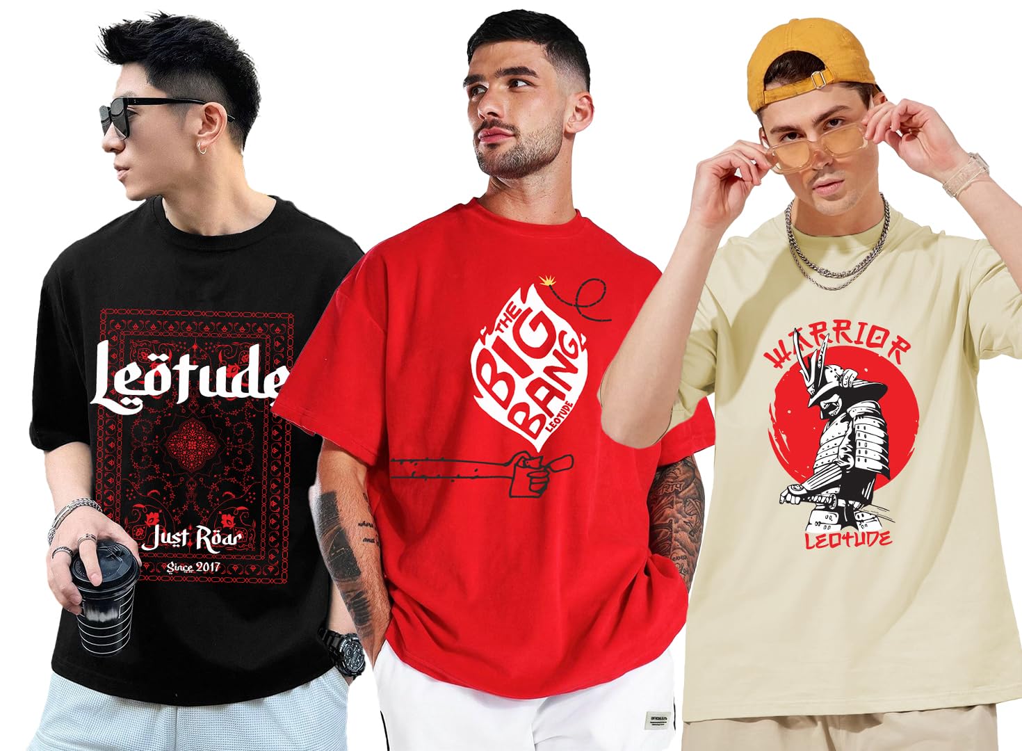 leotude Men's Trendy Oversized Round Neck Printed T-Shirt Combo (Pack of 3)-picture-34