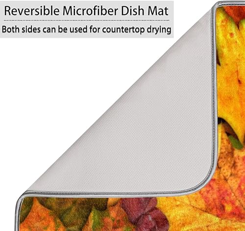 Miniatura 5 de Tapete absorbente para secar platos con hojas de arce otoñal, tapete escurridor de platos de microfibra de Acción de Gracias, tapete escurridor de