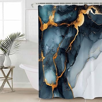 Dark Green Marble Shower Curtain for Bathroom, Waterproof Cloth Fabric Shower Curtains, Modern Abstract Aesthetics Luxury Bathroom Decor Curtain Set with 12 Hooks 72"x78"